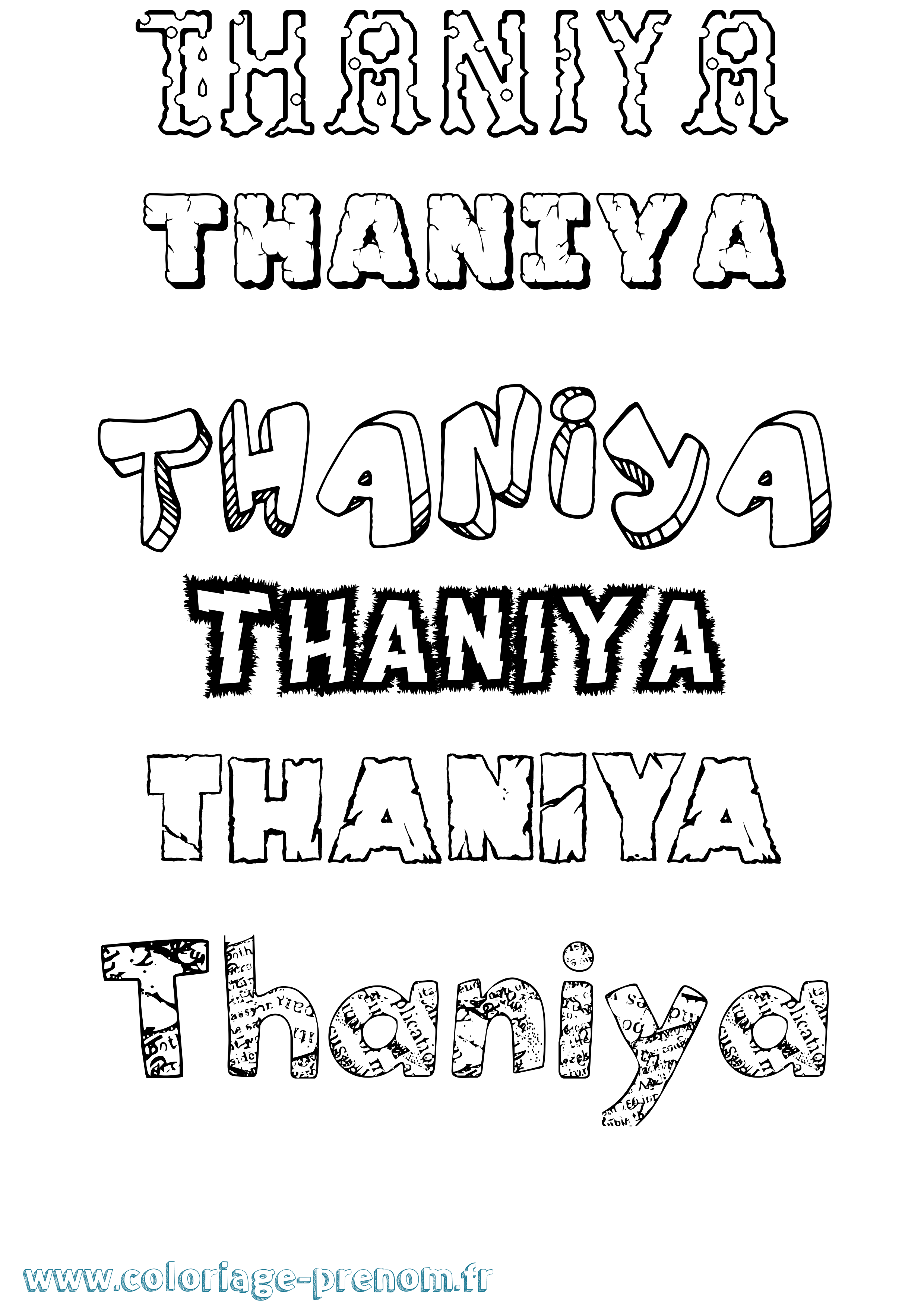 Coloriage prénom Thaniya Destructuré