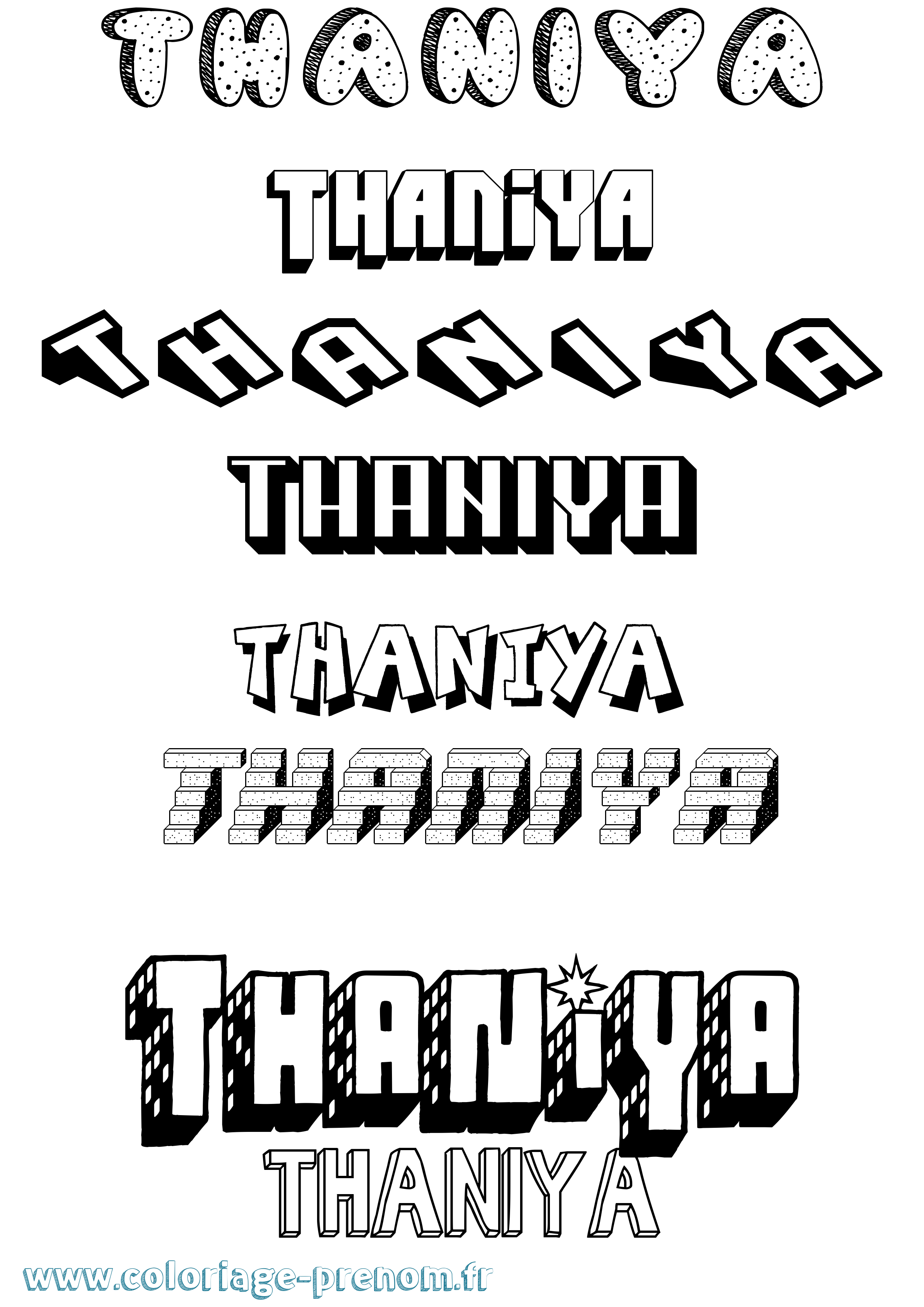 Coloriage prénom Thaniya Effet 3D