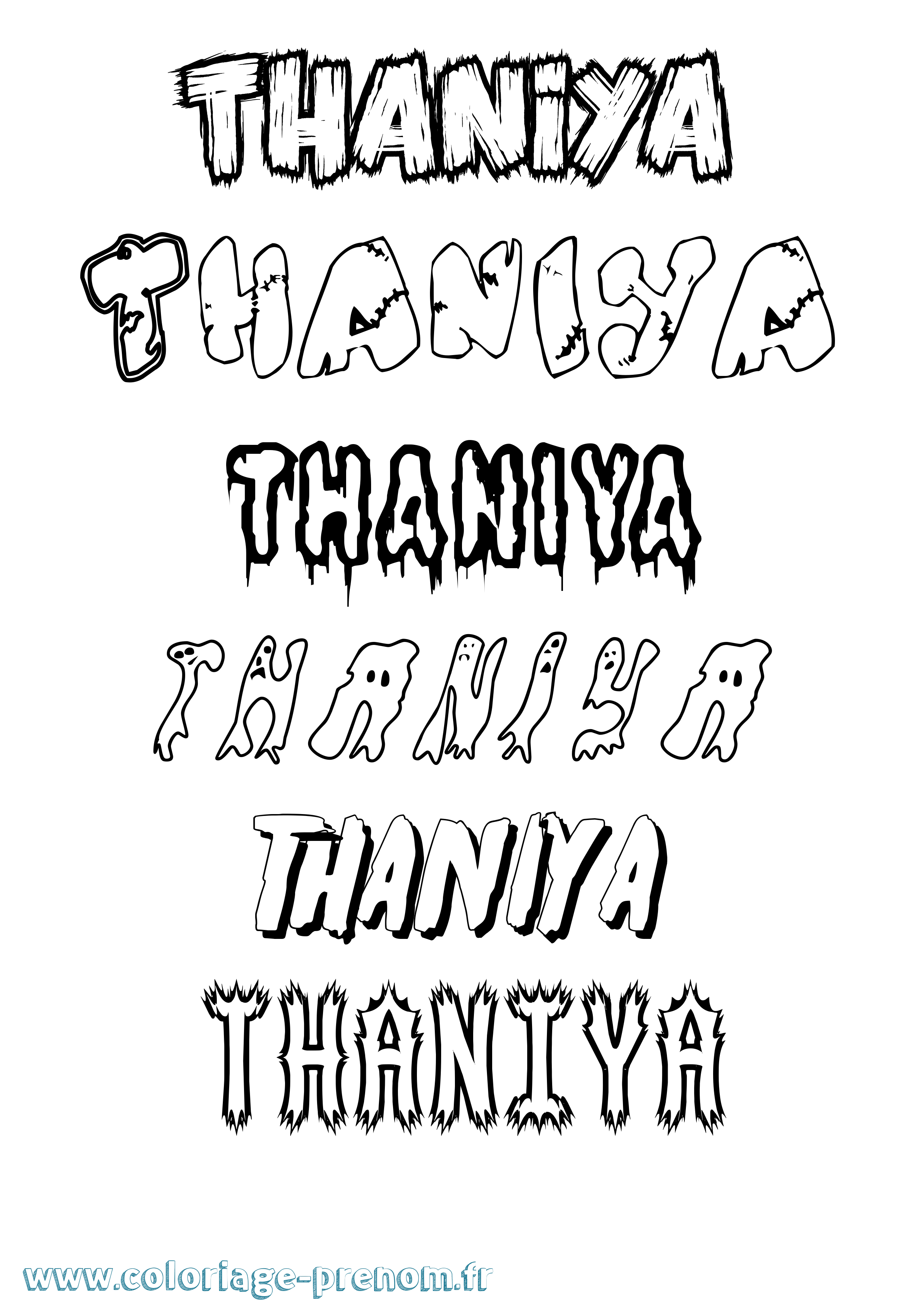 Coloriage prénom Thaniya Frisson