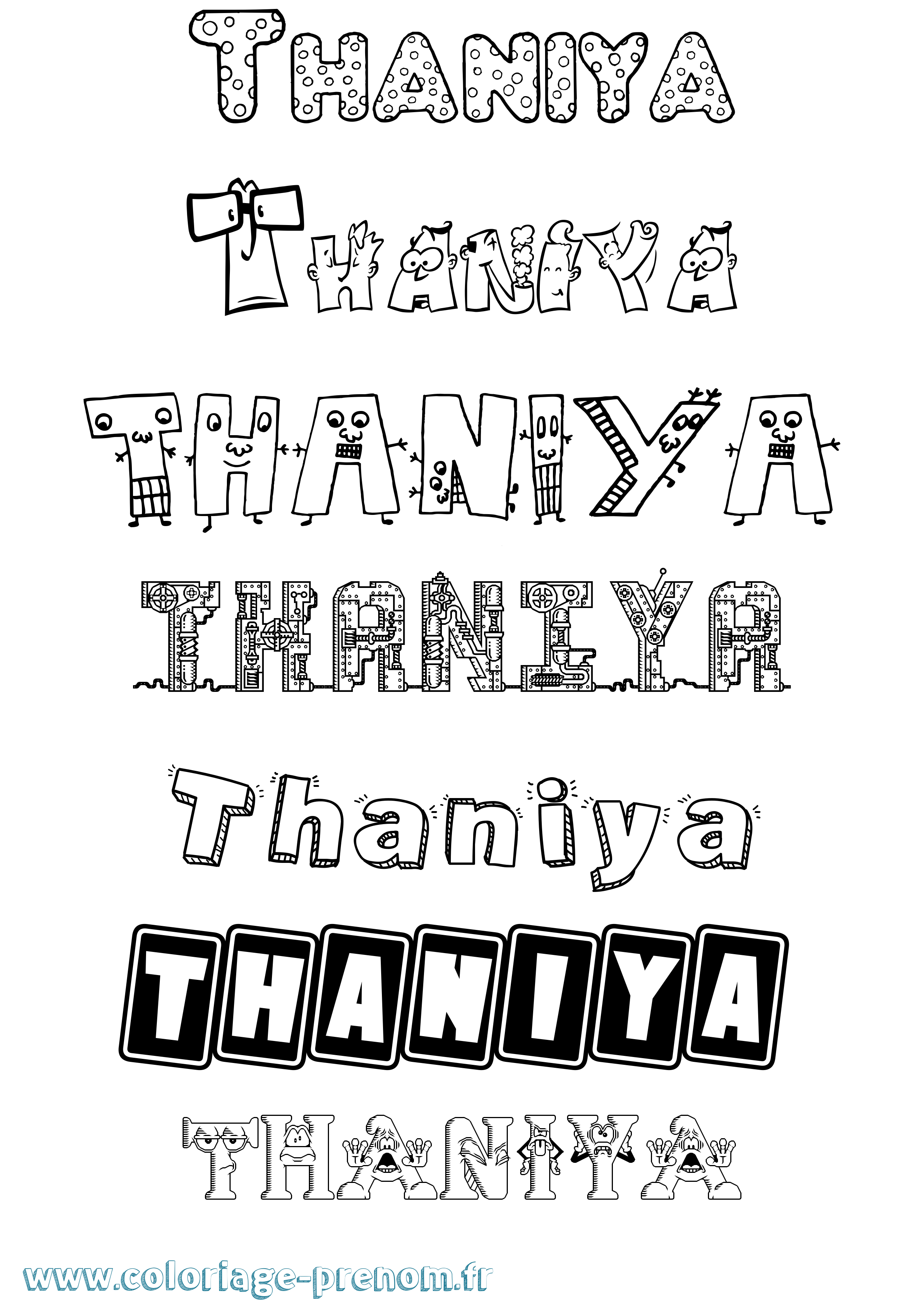 Coloriage prénom Thaniya Fun