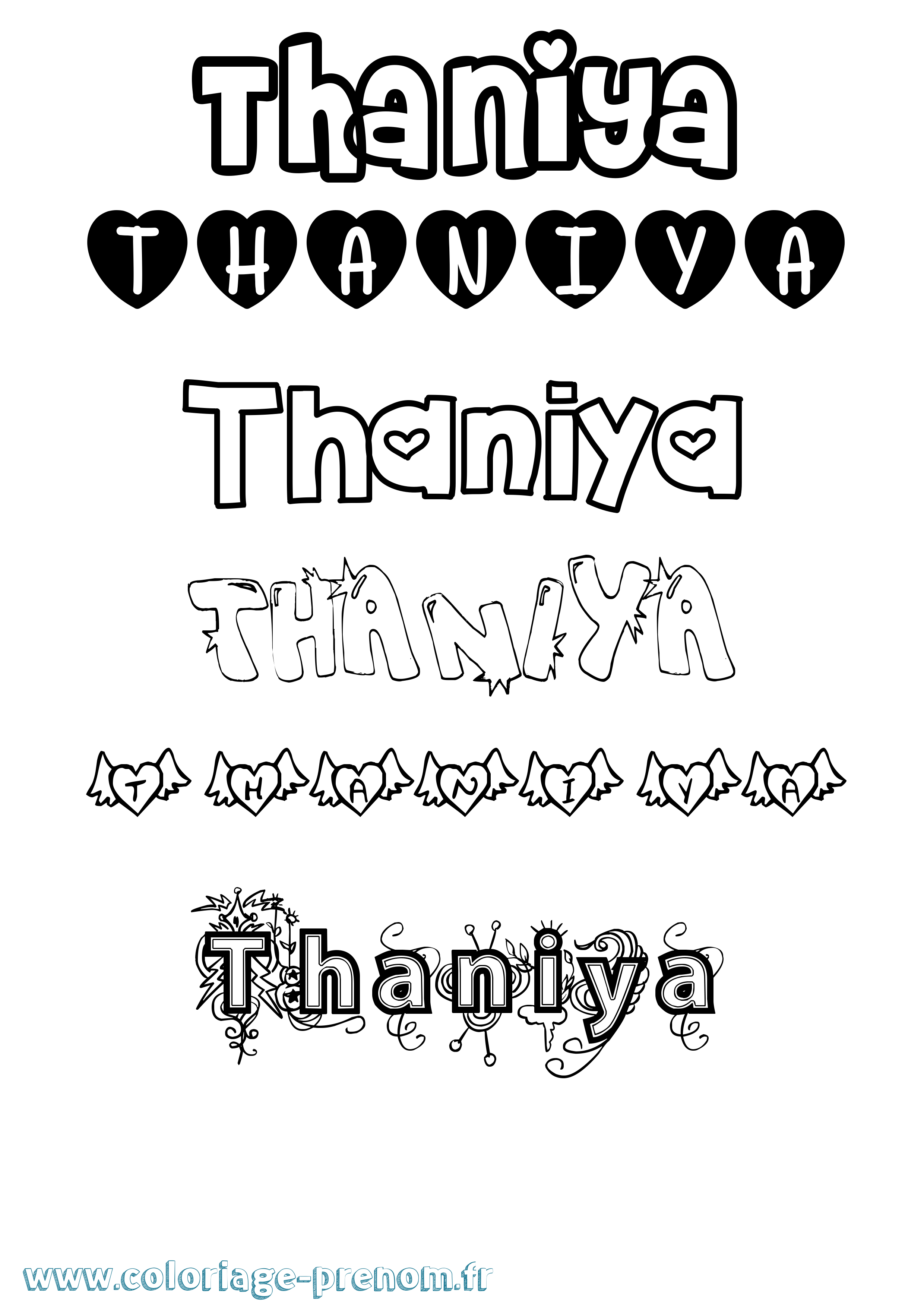 Coloriage prénom Thaniya Girly