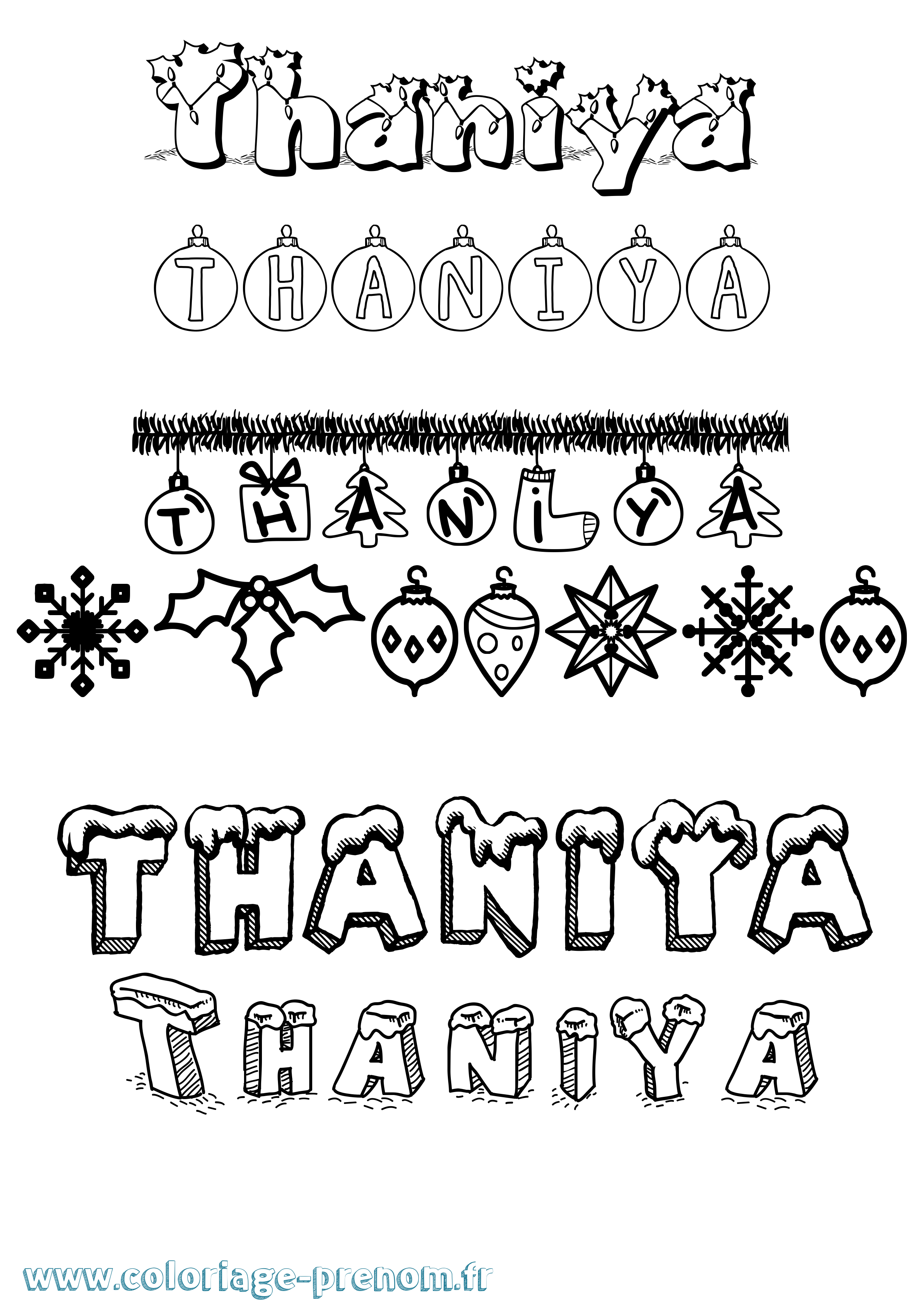 Coloriage prénom Thaniya Noël