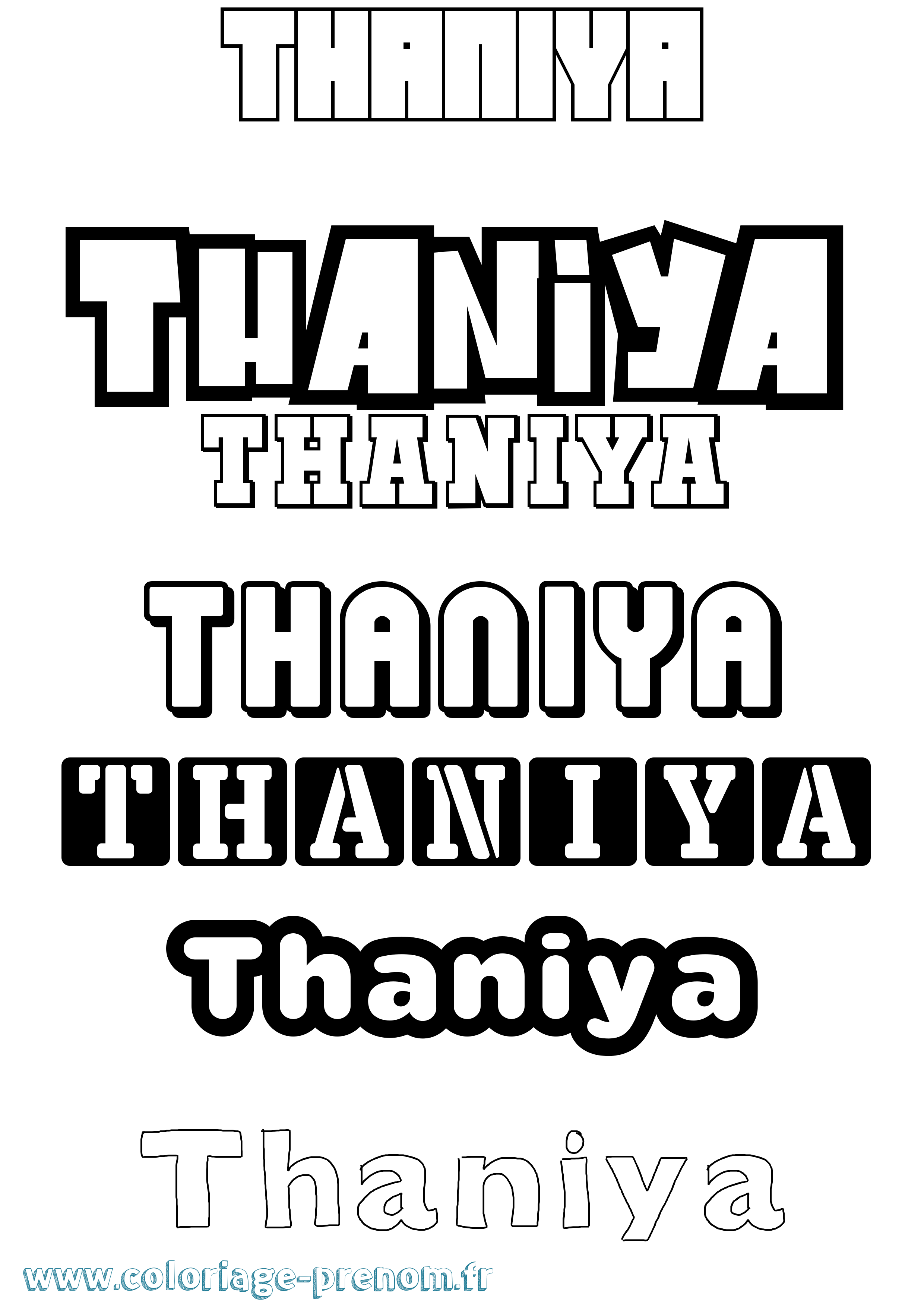 Coloriage prénom Thaniya Simple