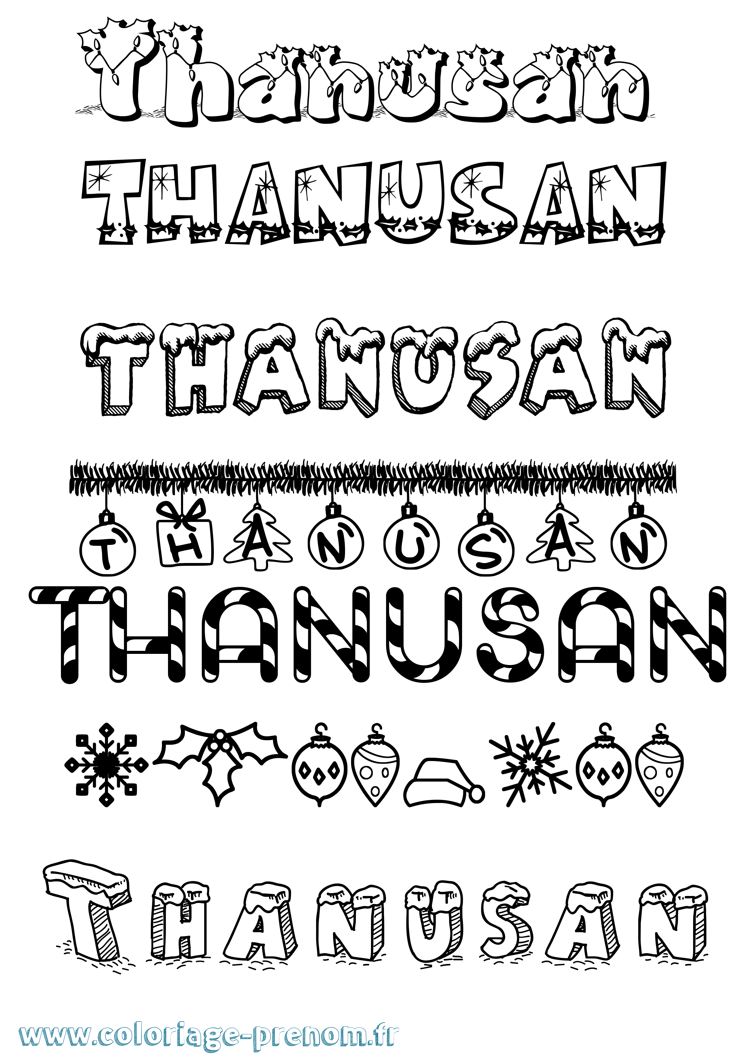 Coloriage prénom Thanusan Noël
