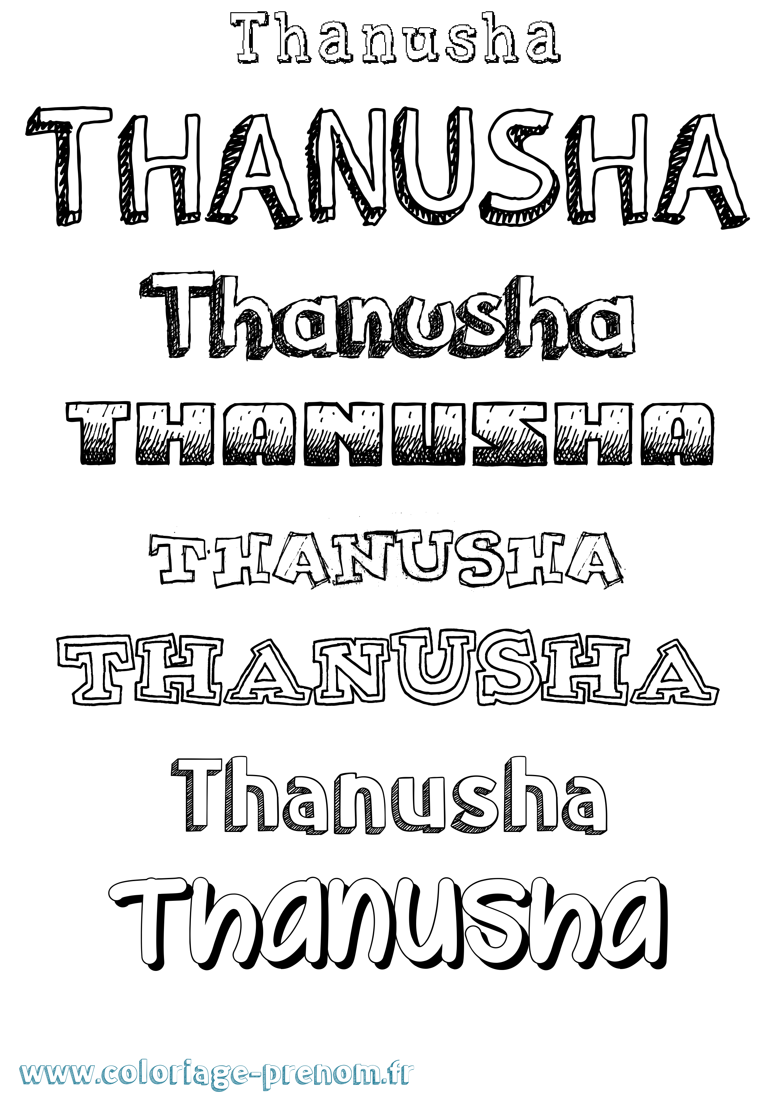 Coloriage prénom Thanusha Dessiné