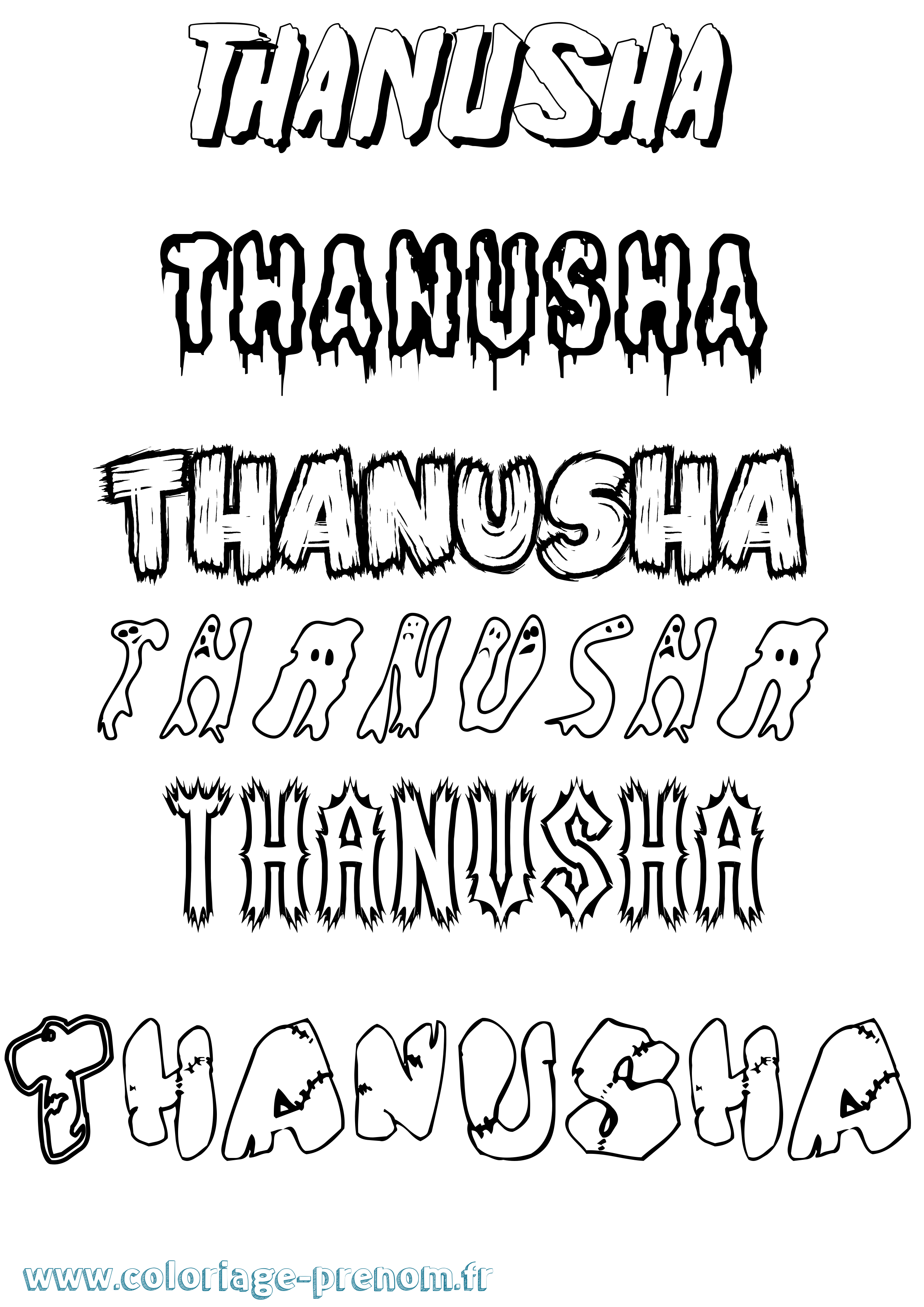 Coloriage prénom Thanusha Frisson