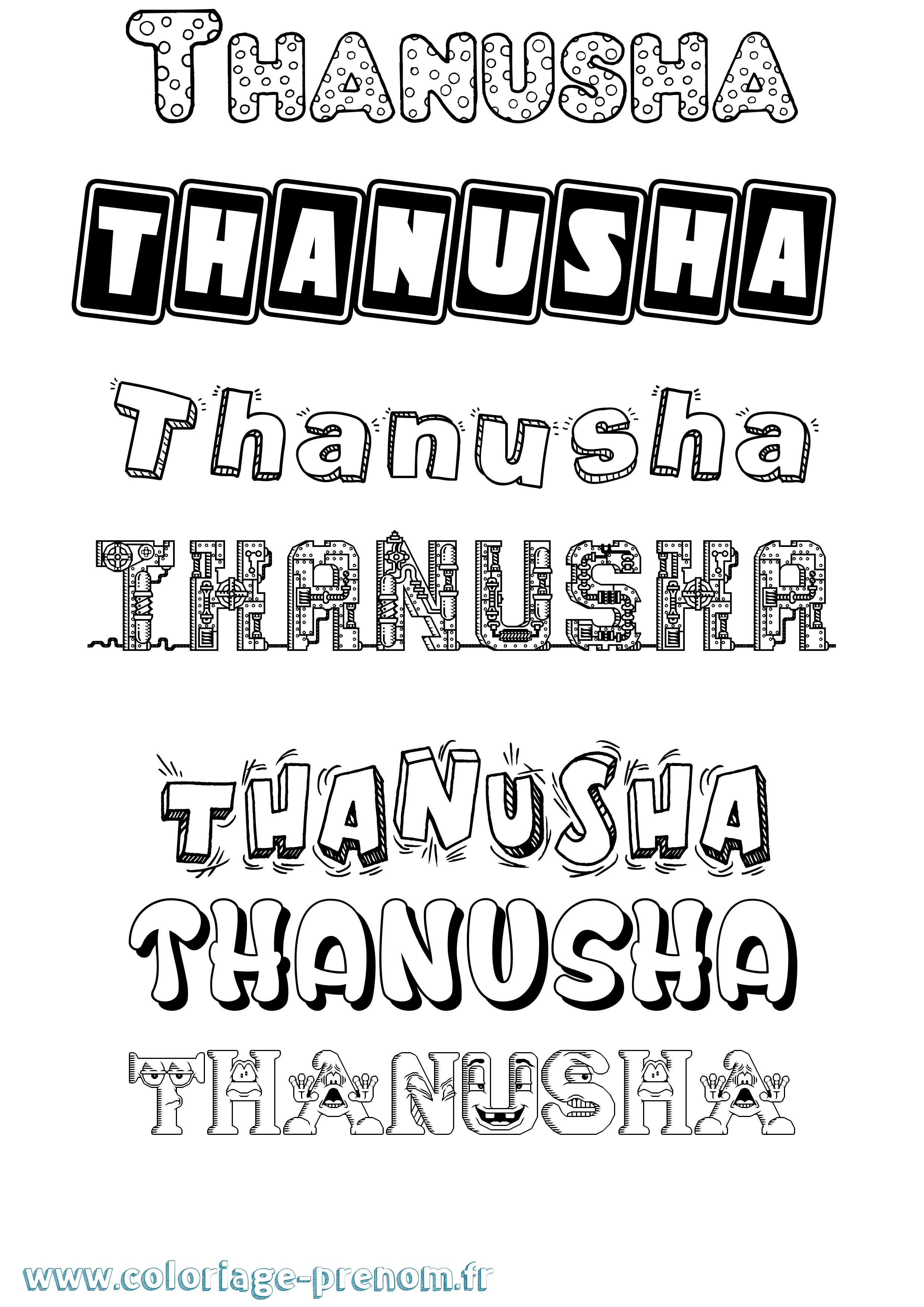 Coloriage prénom Thanusha Fun