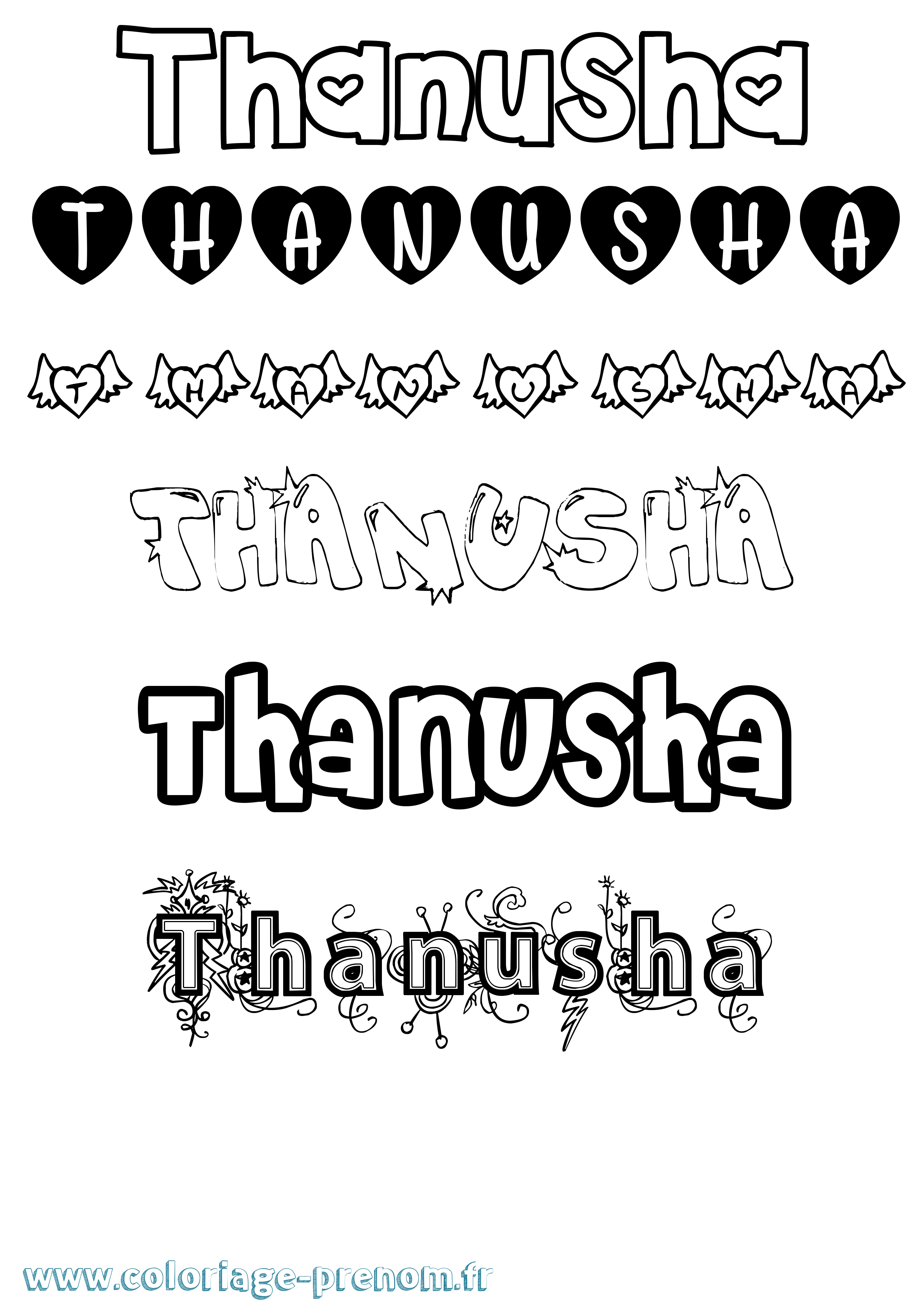 Coloriage prénom Thanusha Girly