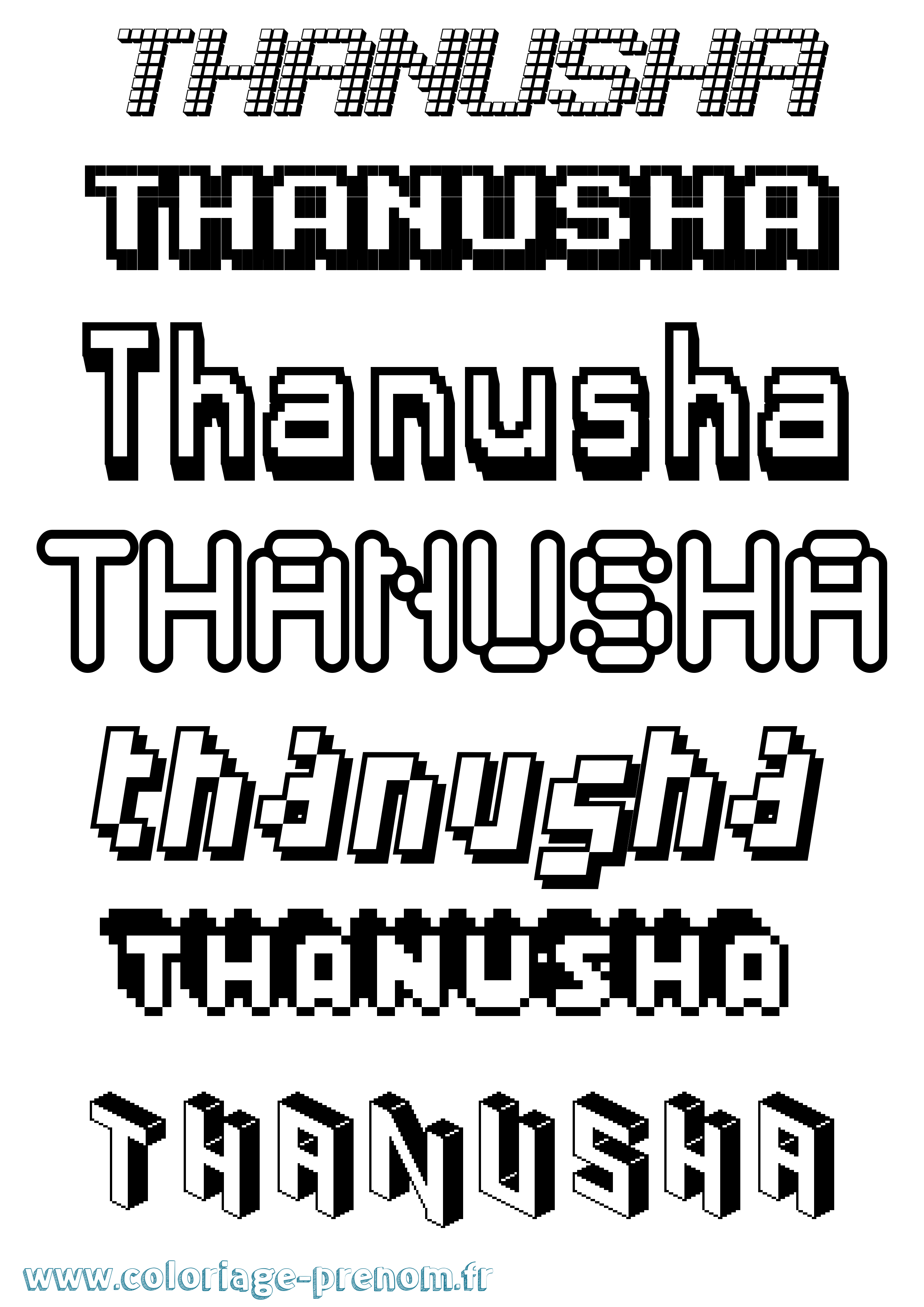 Coloriage prénom Thanusha Pixel