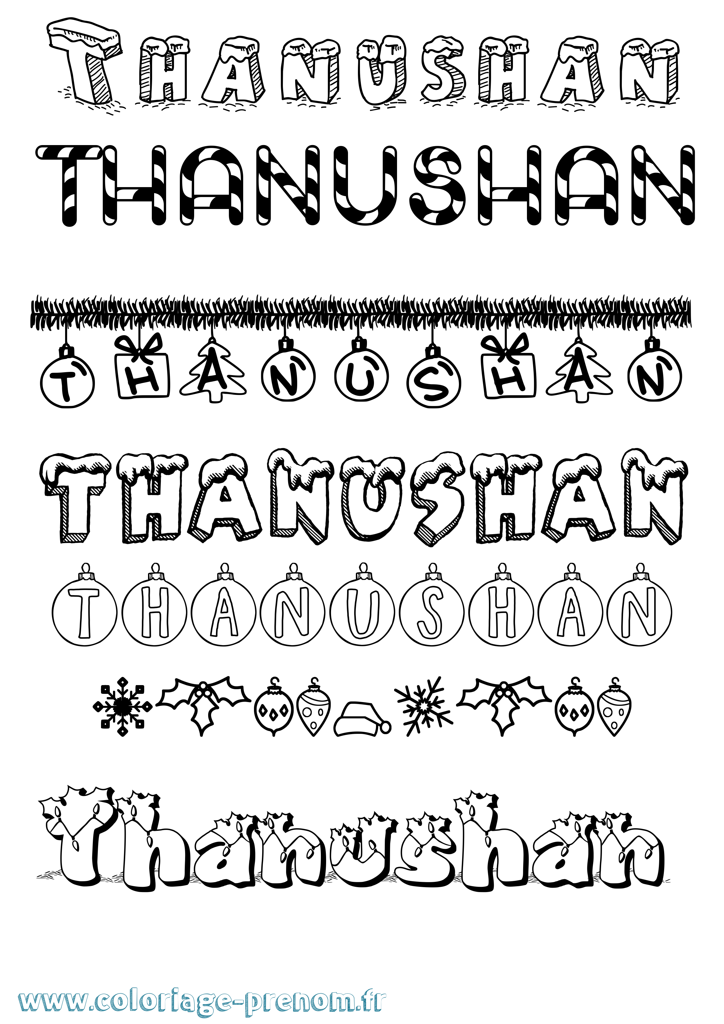 Coloriage prénom Thanushan Noël