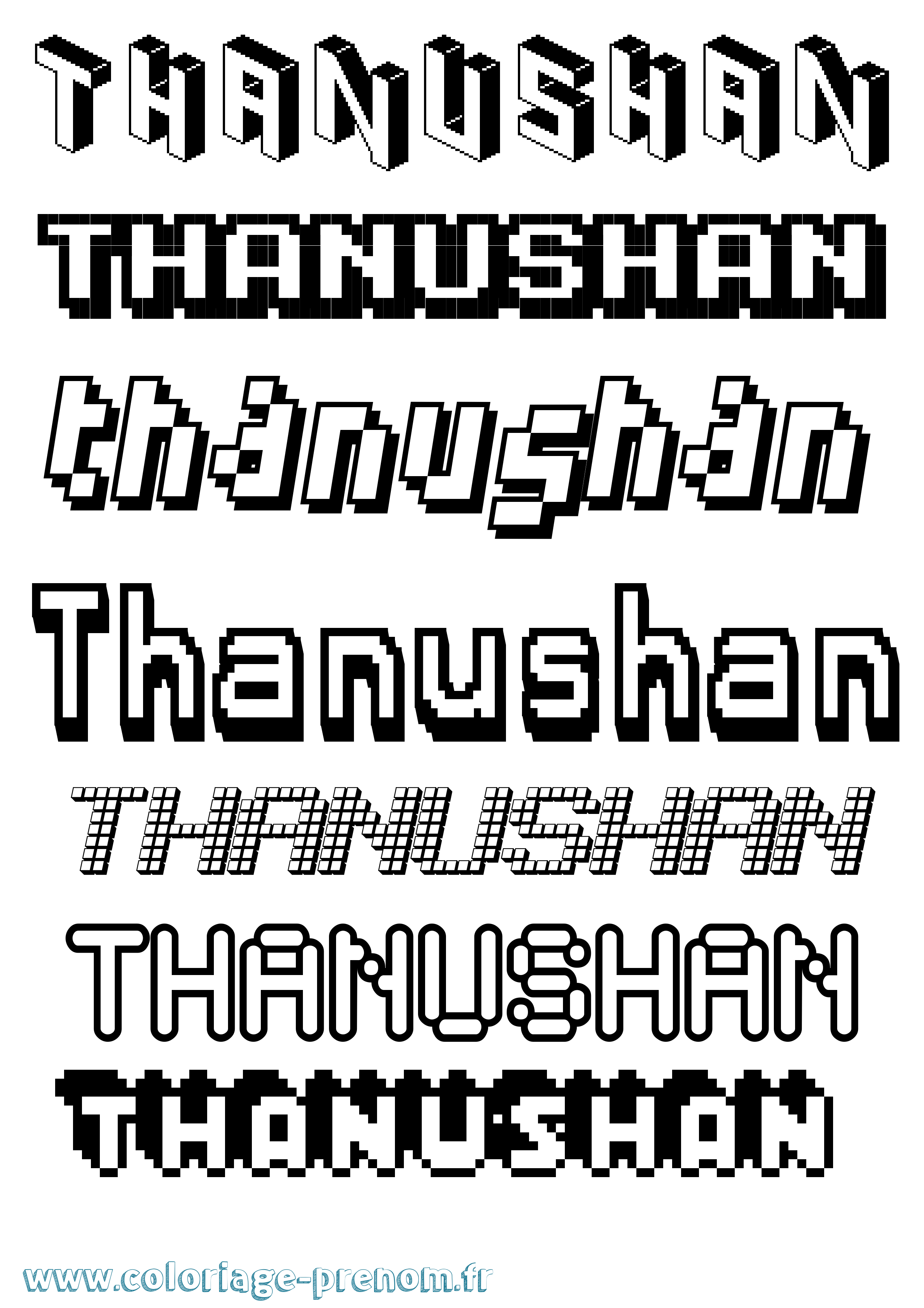 Coloriage prénom Thanushan Pixel