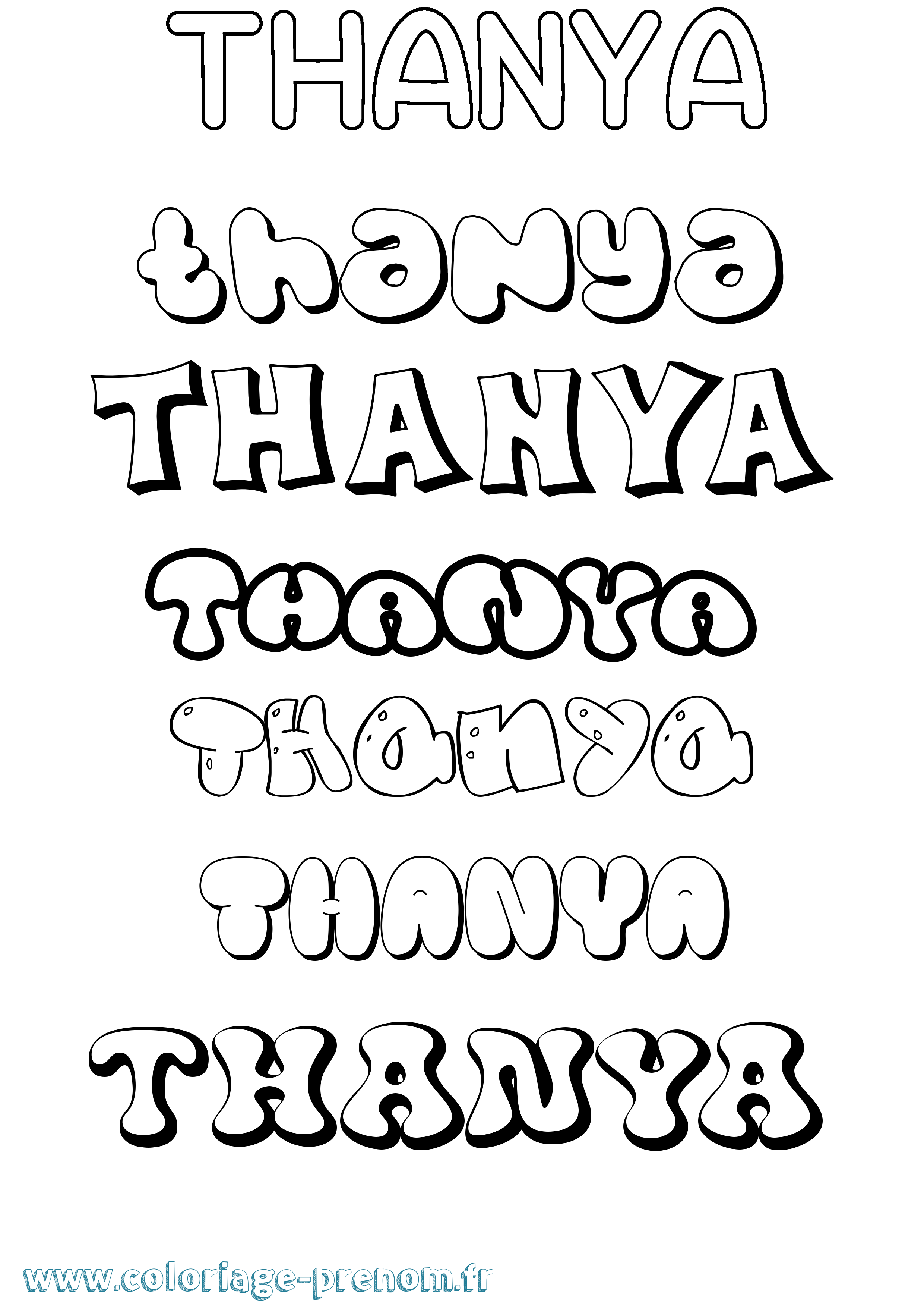 Coloriage prénom Thanya Bubble