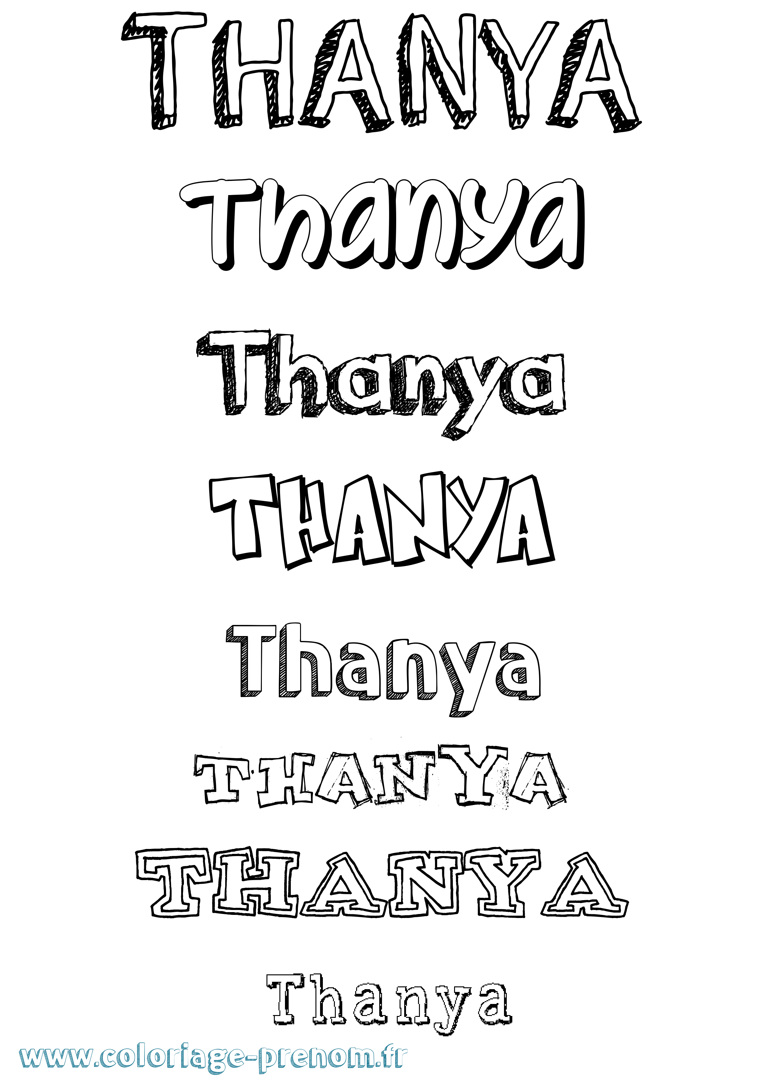 Coloriage prénom Thanya Dessiné