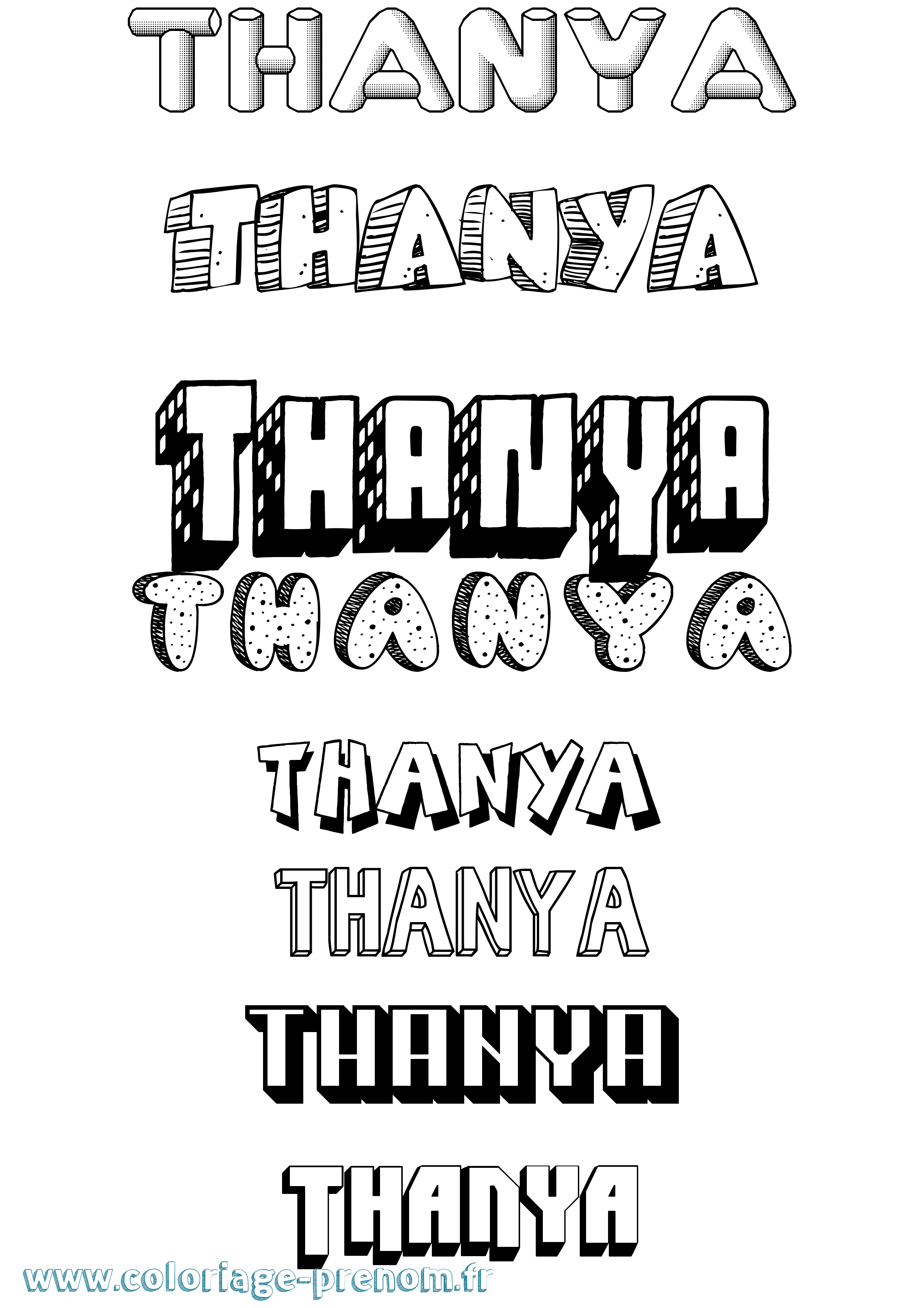 Coloriage prénom Thanya Effet 3D
