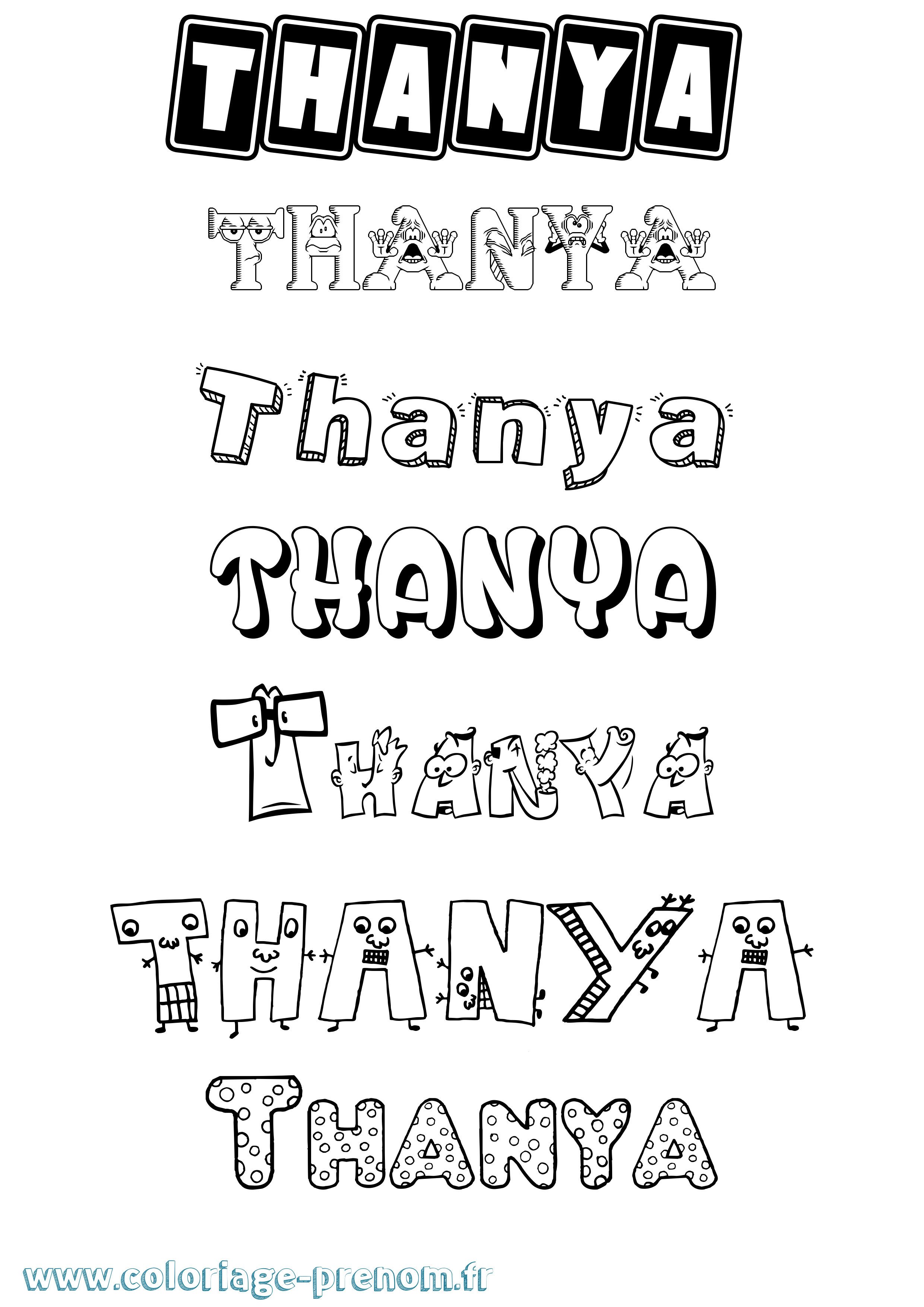 Coloriage prénom Thanya Fun