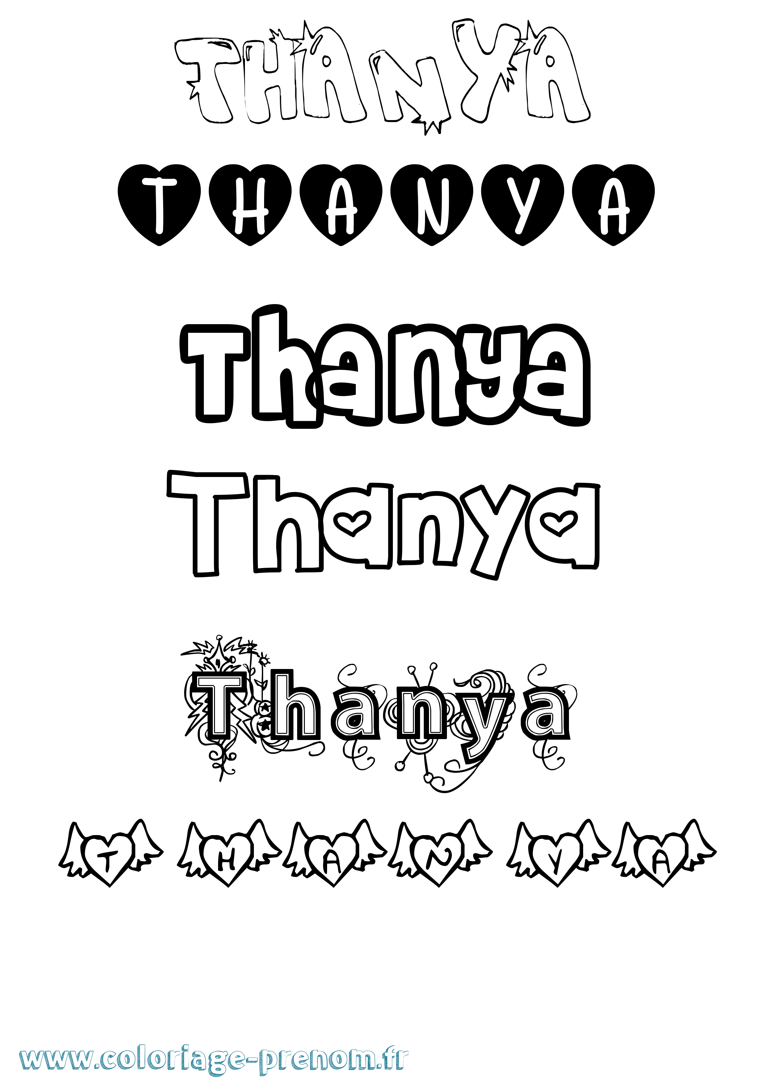 Coloriage prénom Thanya Girly