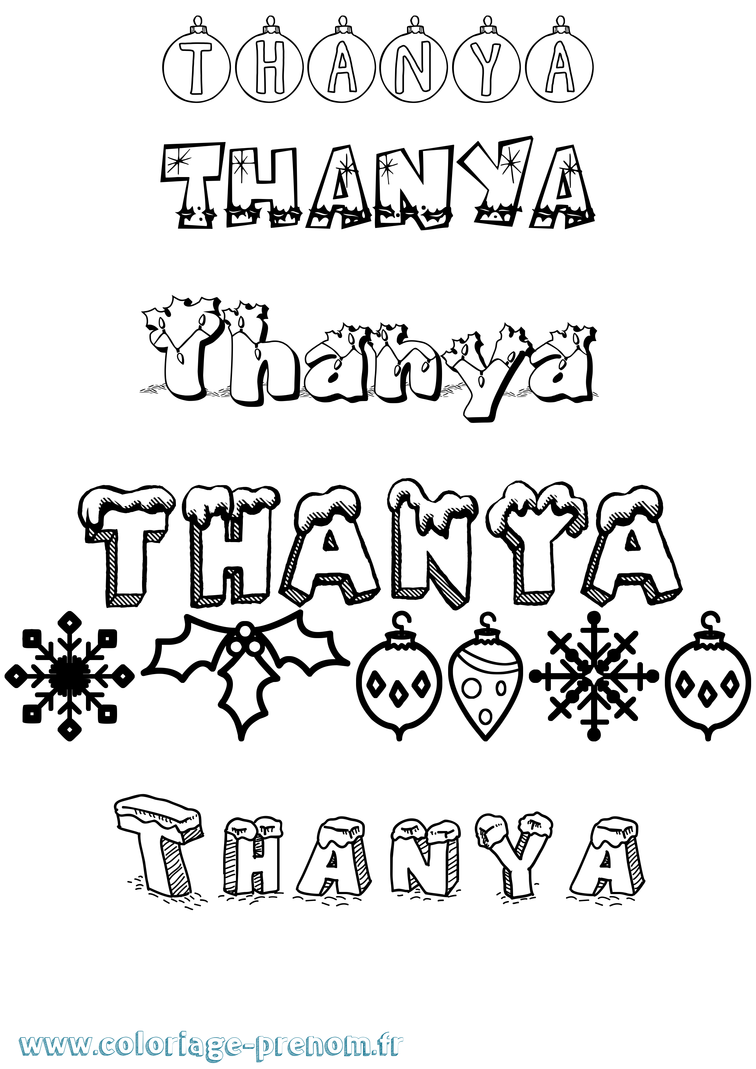 Coloriage prénom Thanya Noël
