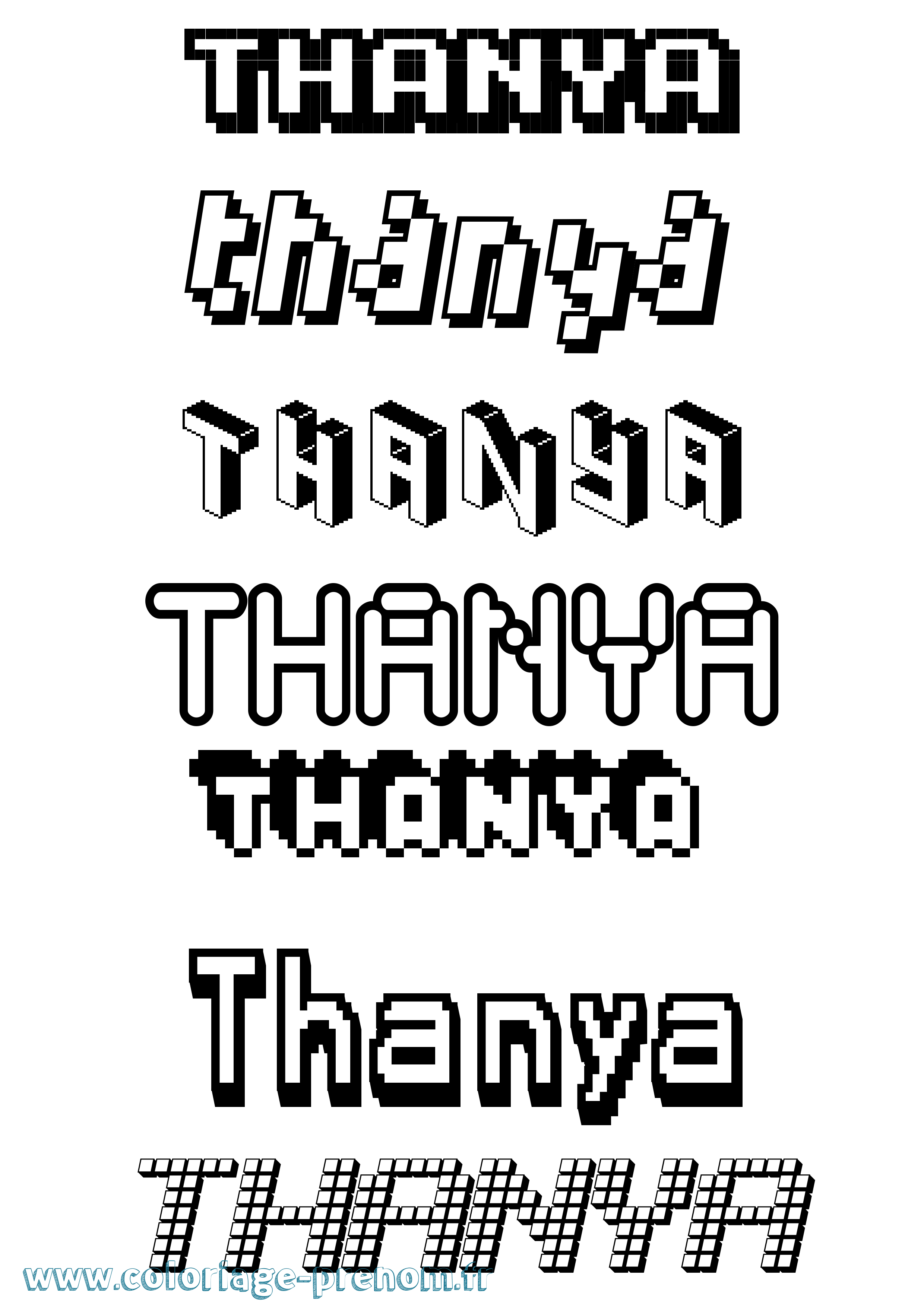 Coloriage prénom Thanya Pixel
