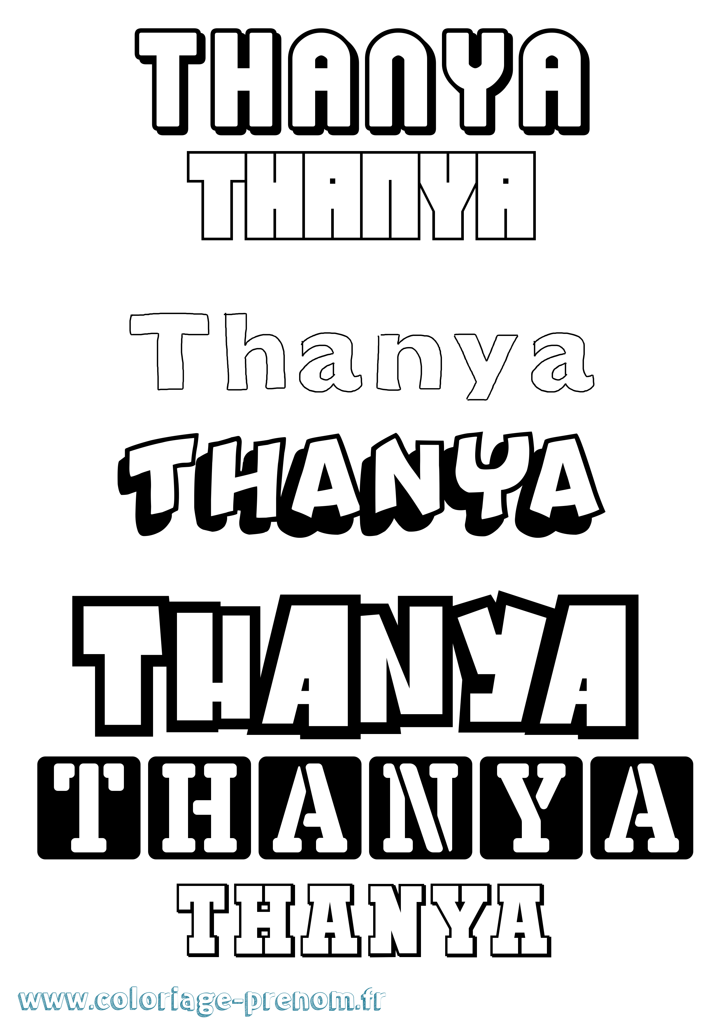 Coloriage prénom Thanya Simple