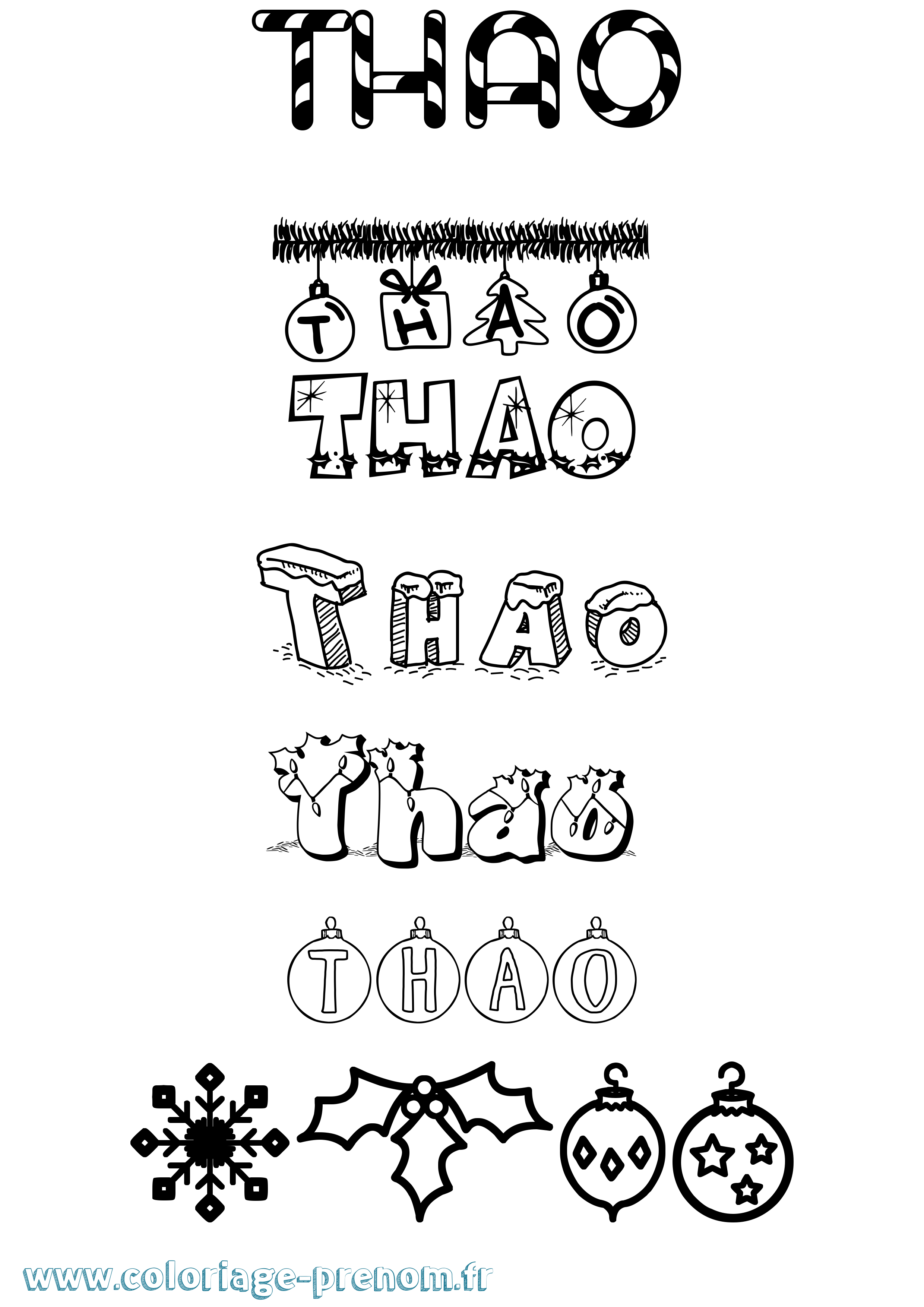 Coloriage prénom Thao Noël