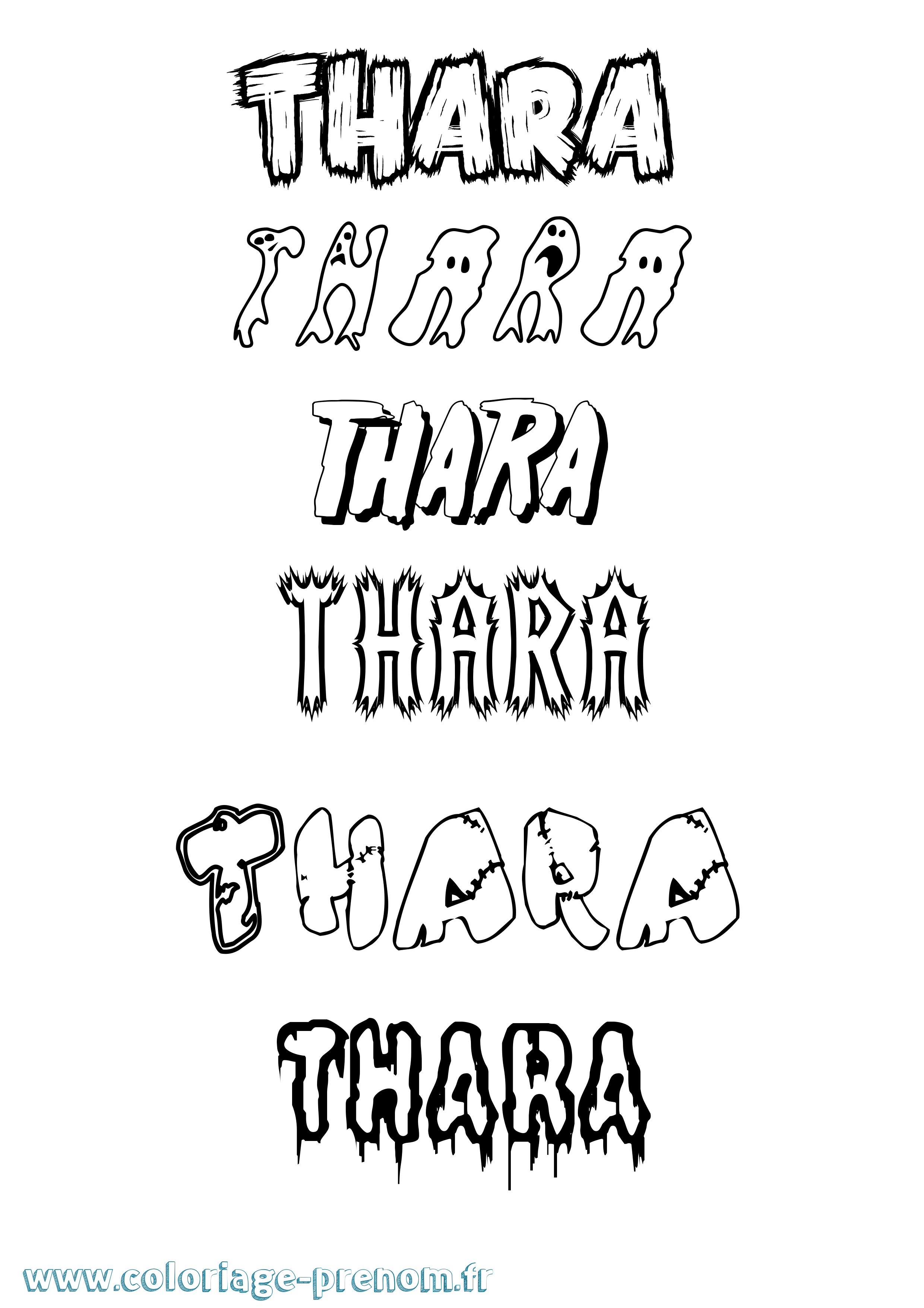 Coloriage prénom Thara Frisson
