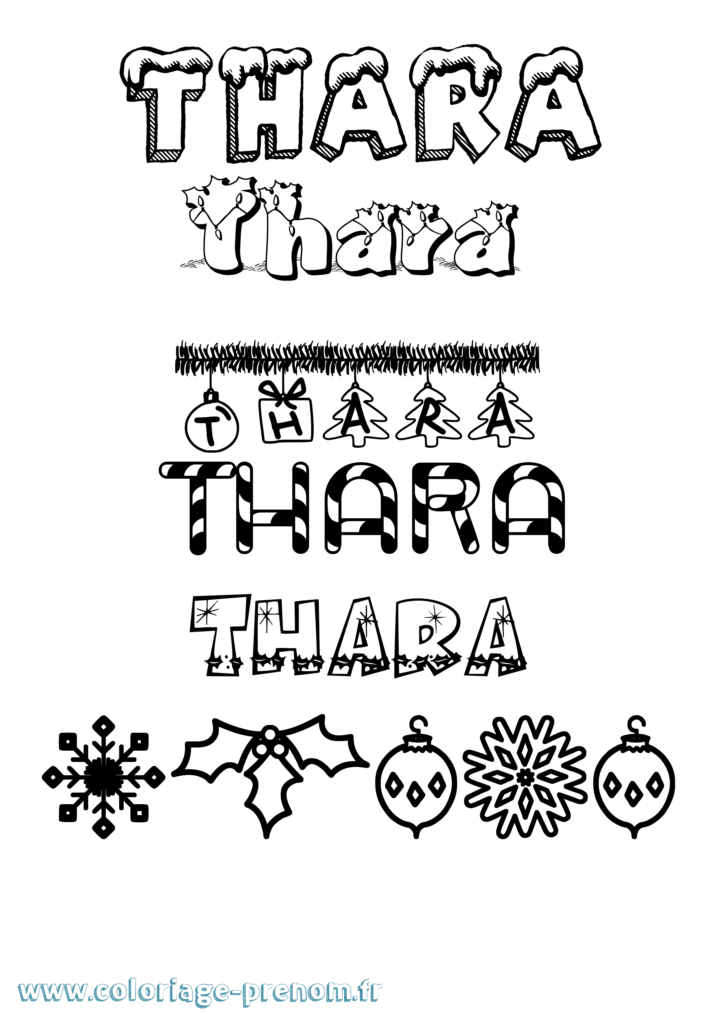 Coloriage prénom Thara Noël