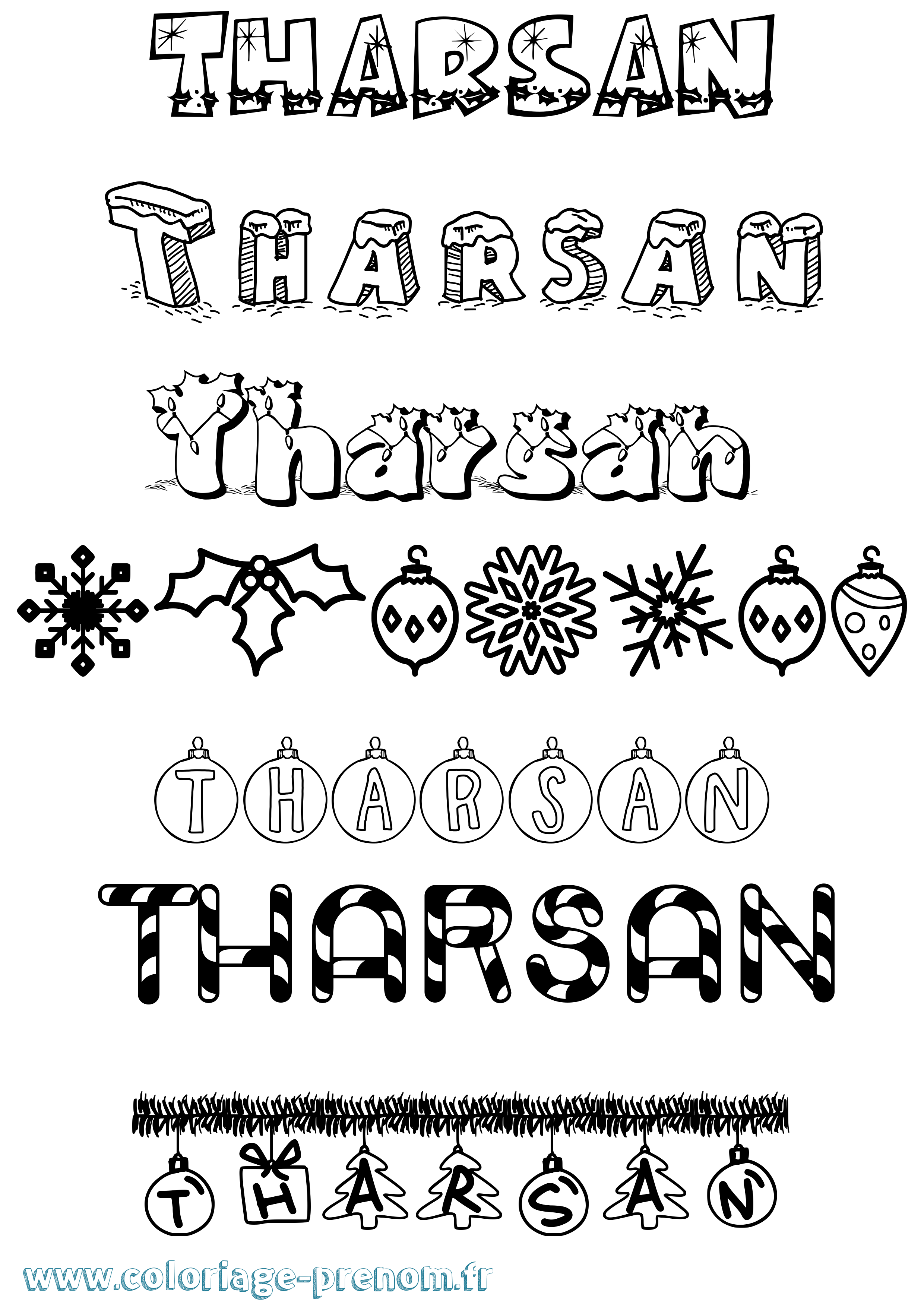 Coloriage prénom Tharsan Noël