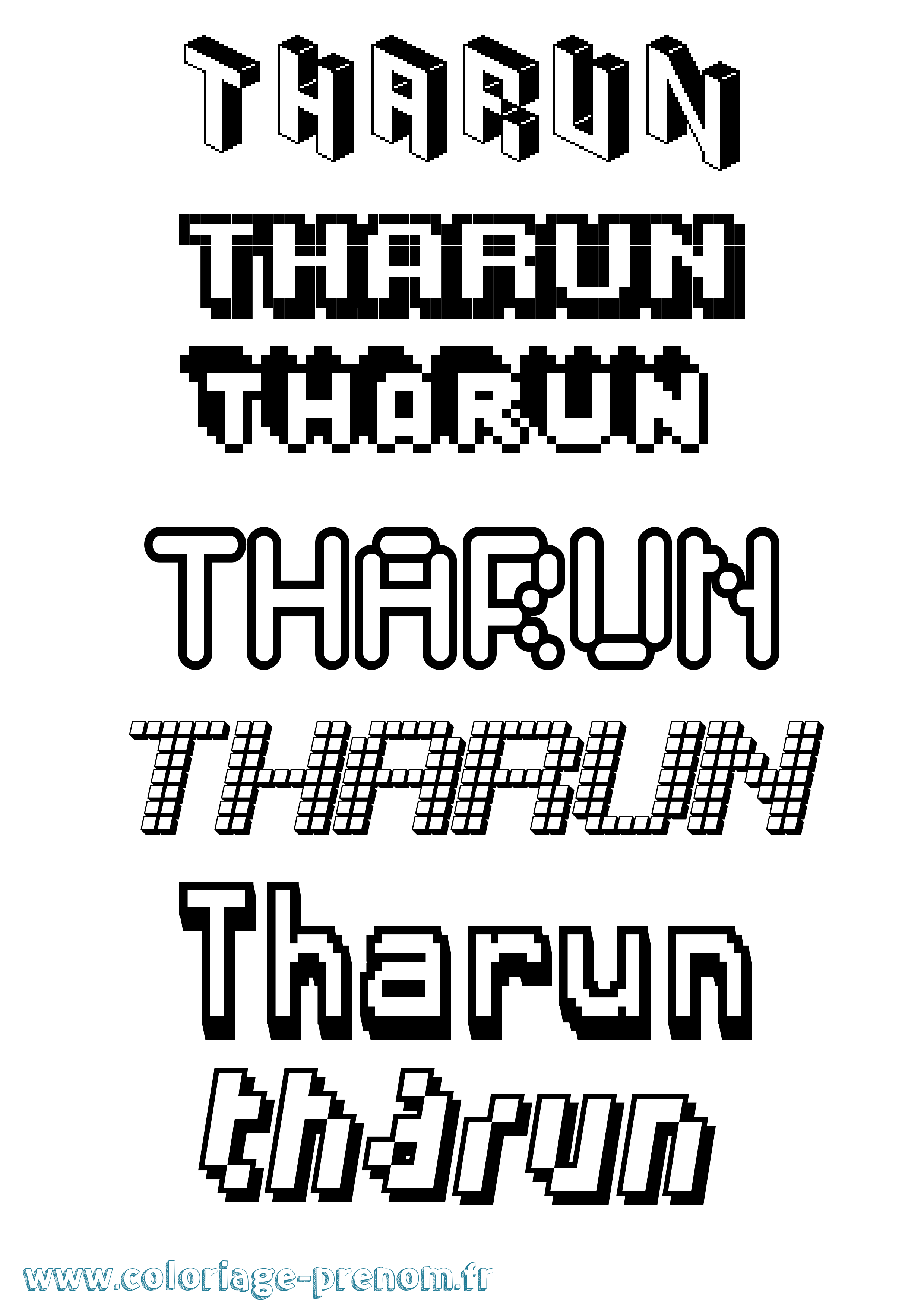 Coloriage prénom Tharun Pixel