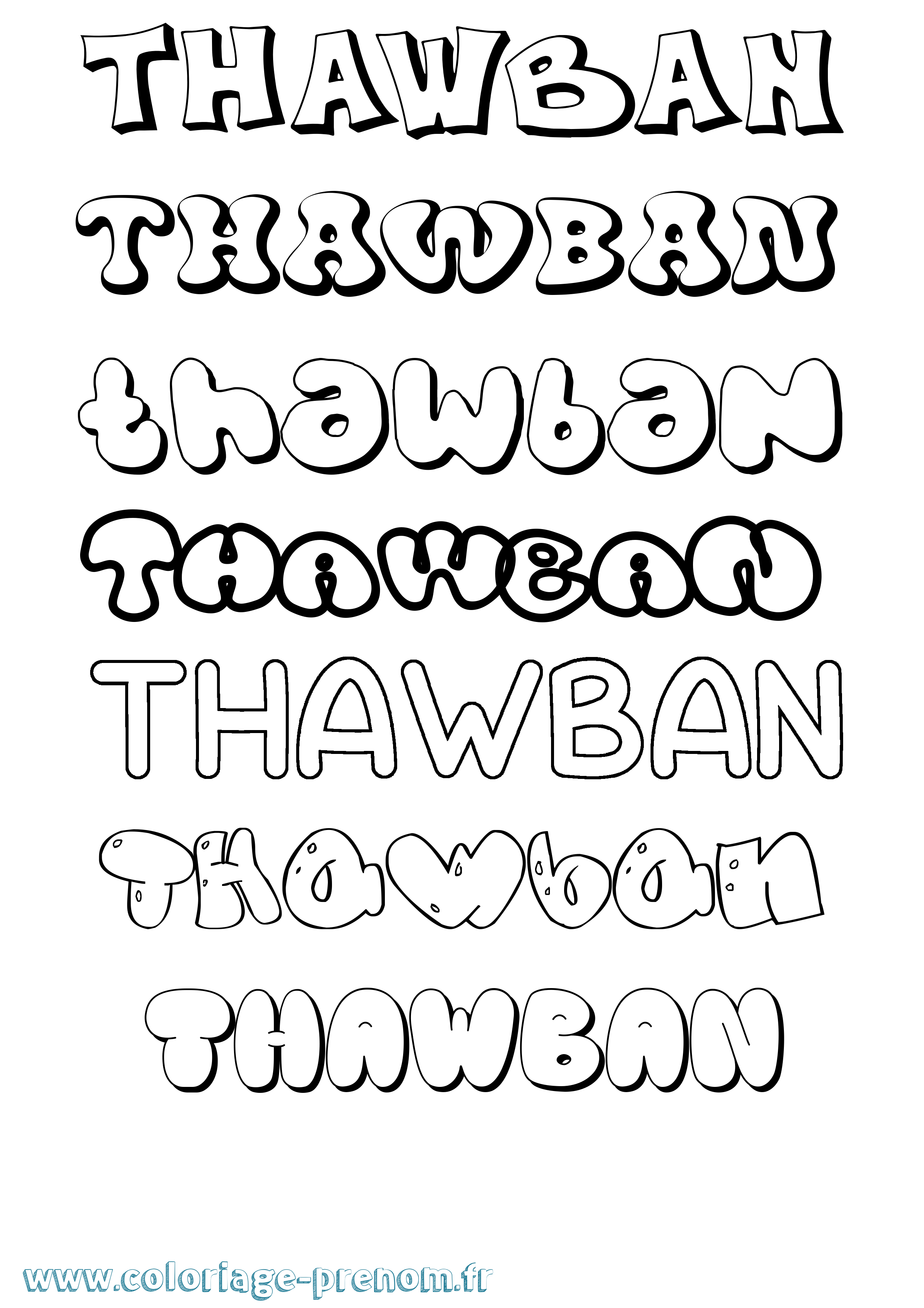 Coloriage prénom Thawban Bubble