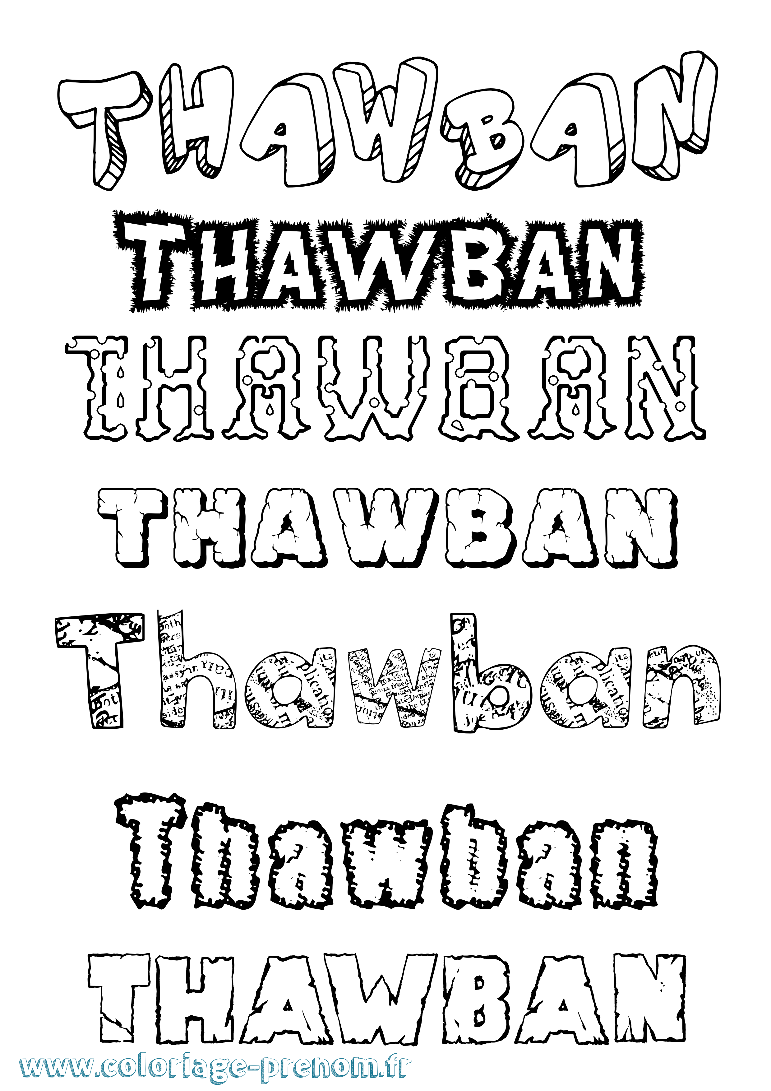 Coloriage prénom Thawban Destructuré