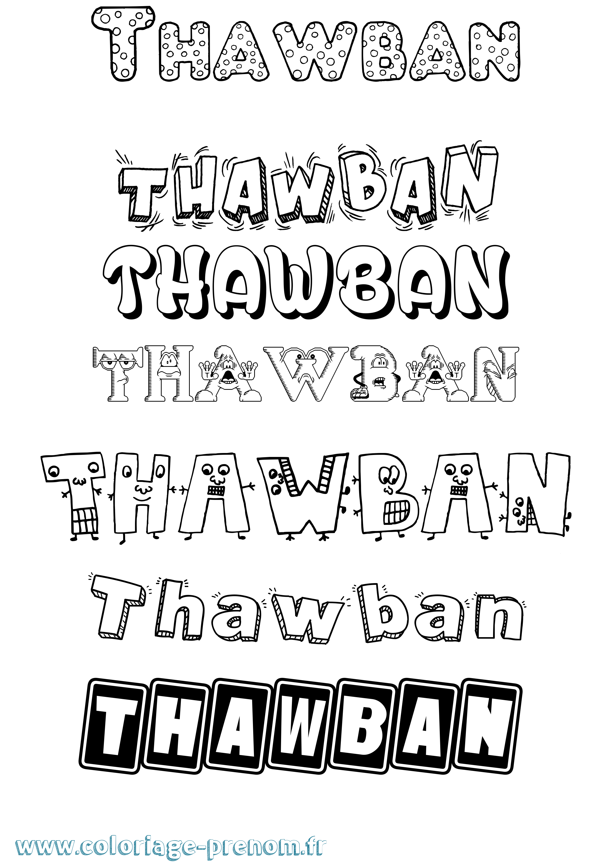 Coloriage prénom Thawban Fun