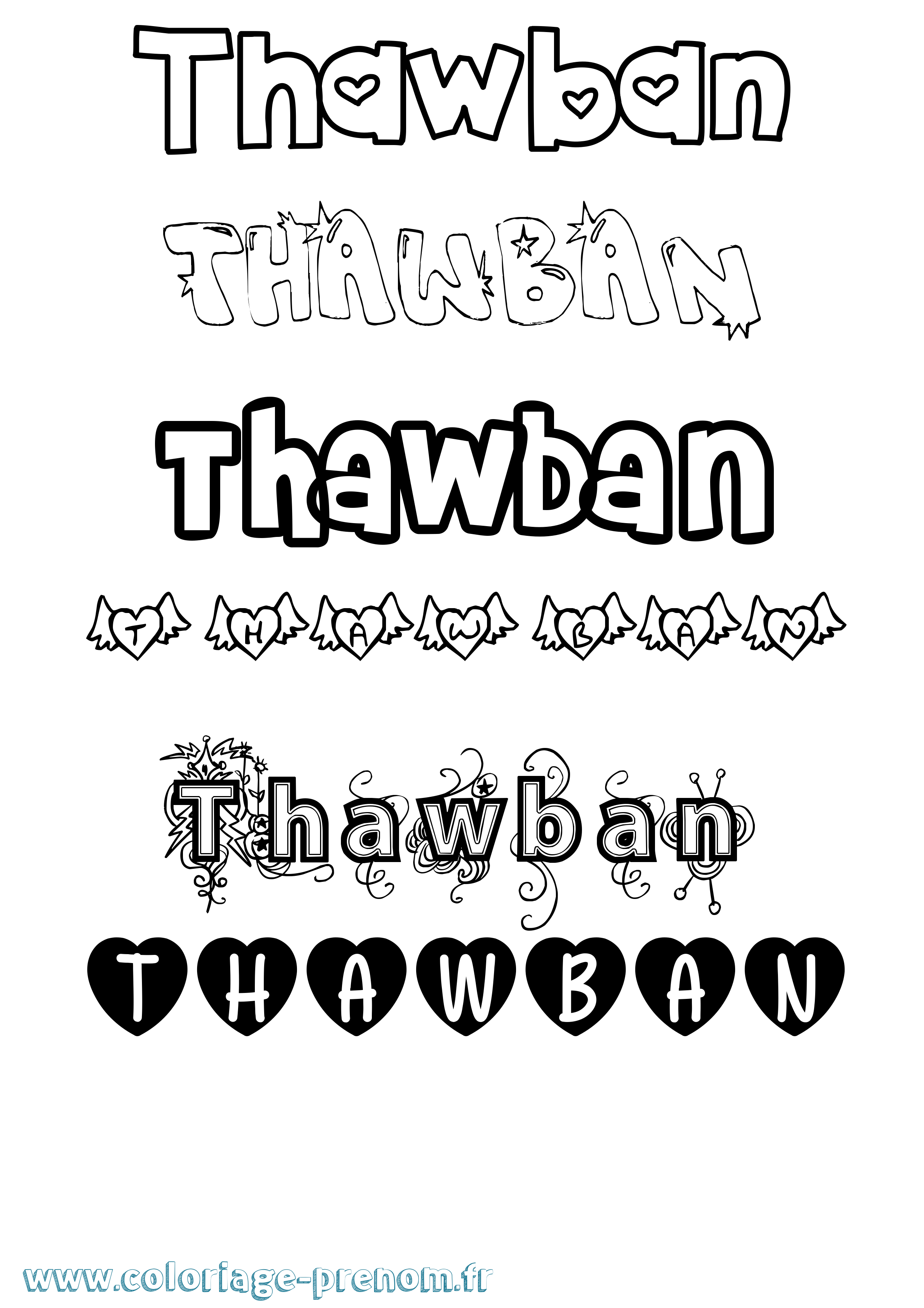 Coloriage prénom Thawban Girly