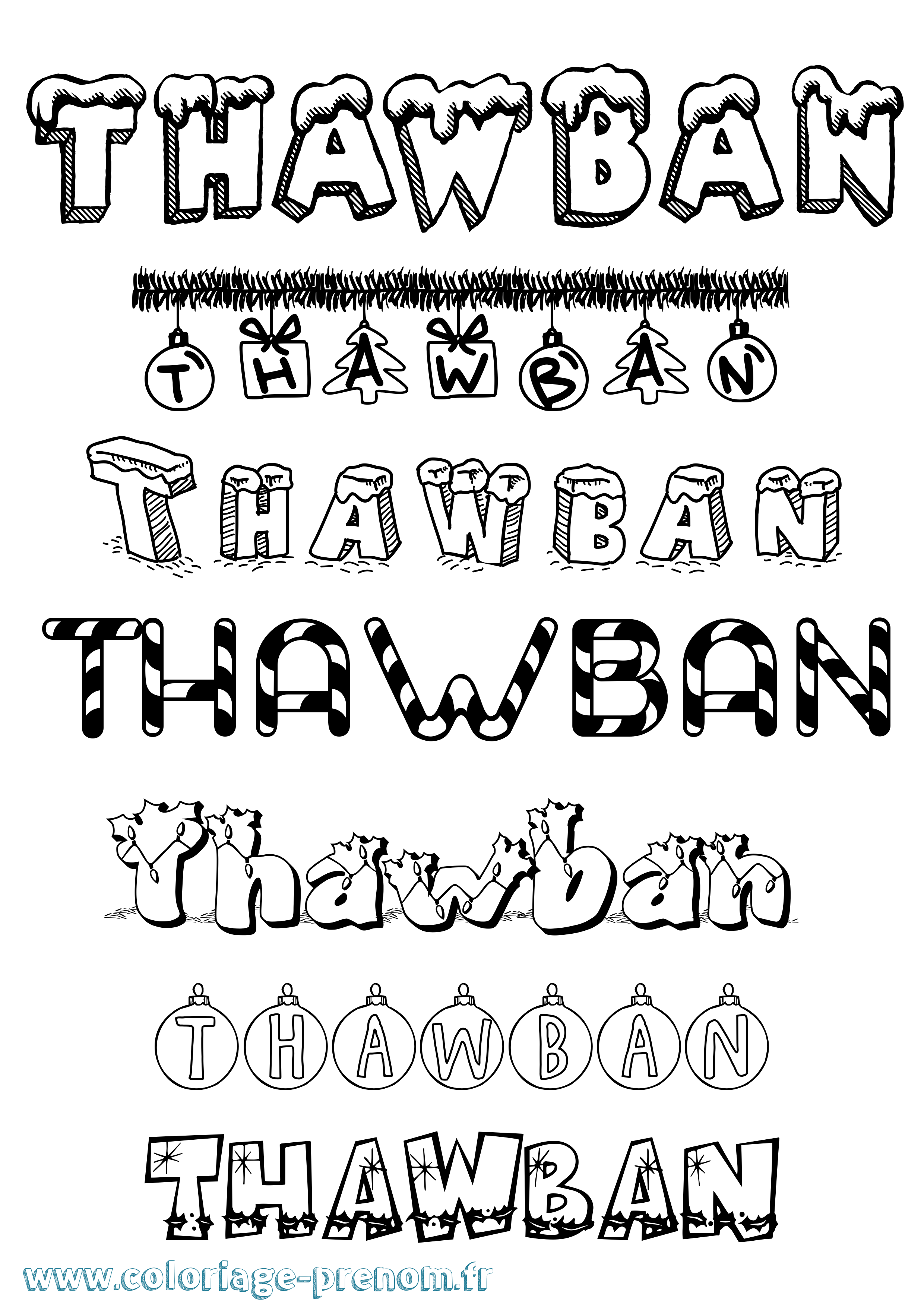Coloriage prénom Thawban Noël