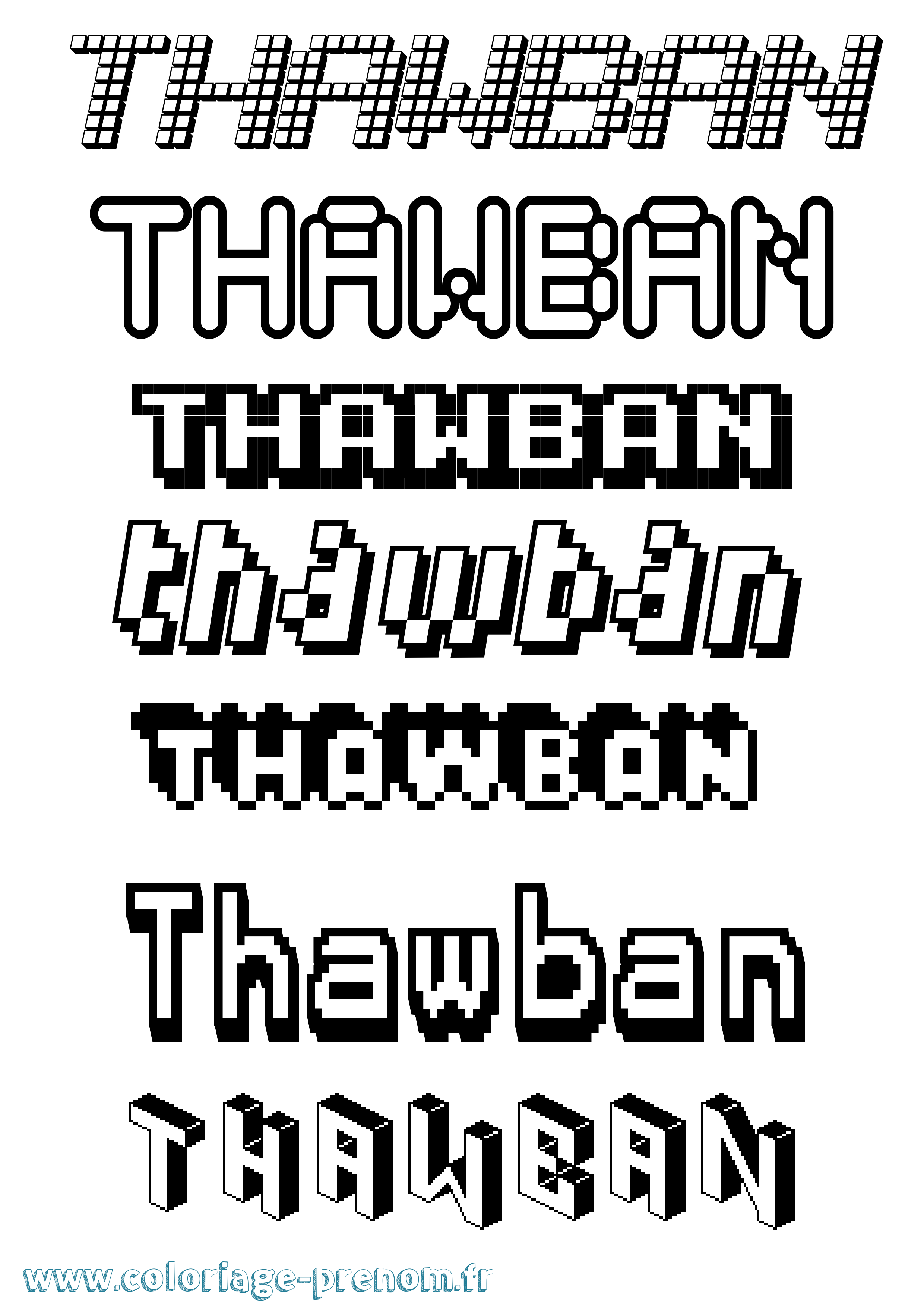 Coloriage prénom Thawban Pixel