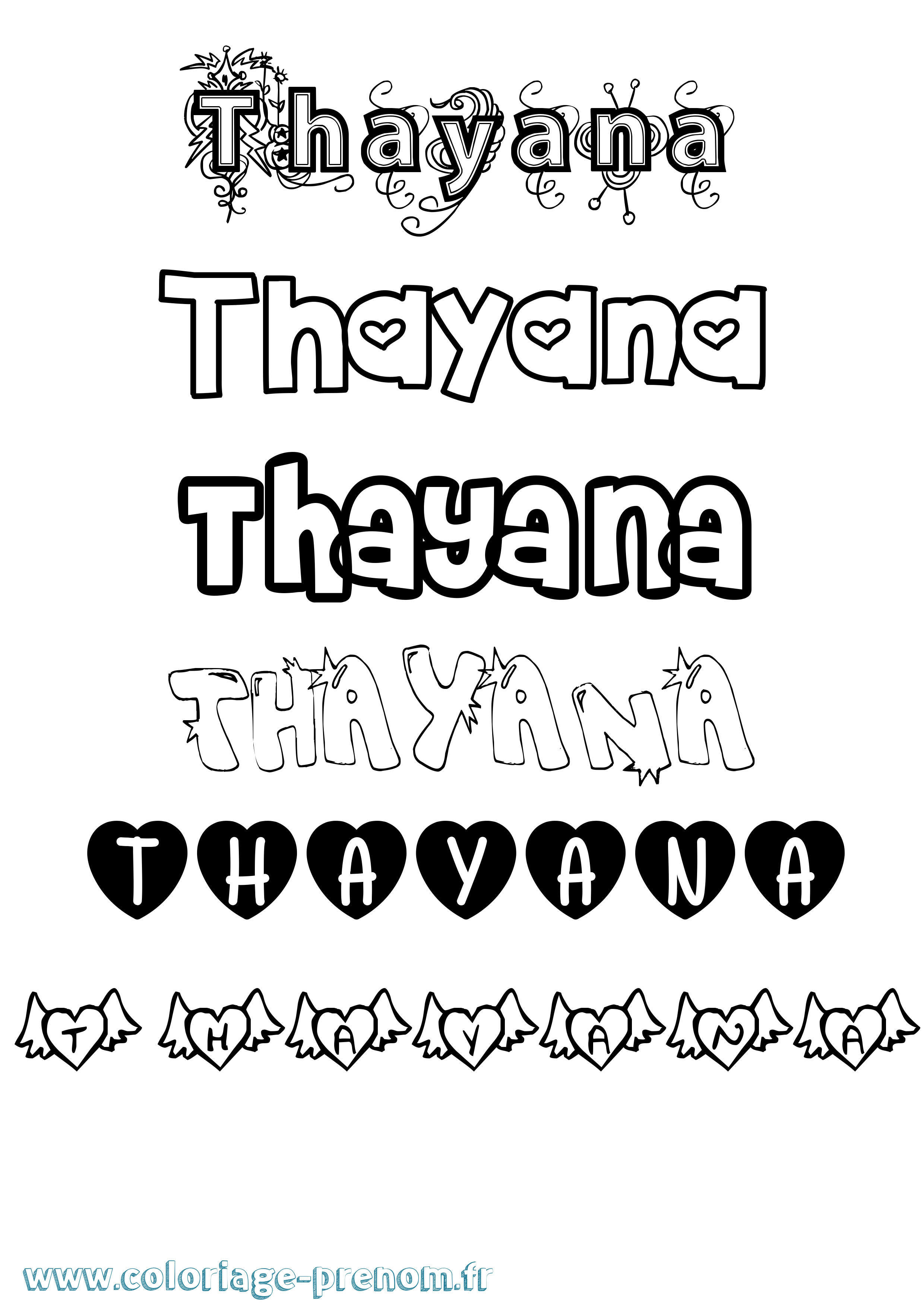 Coloriage prénom Thayana Girly