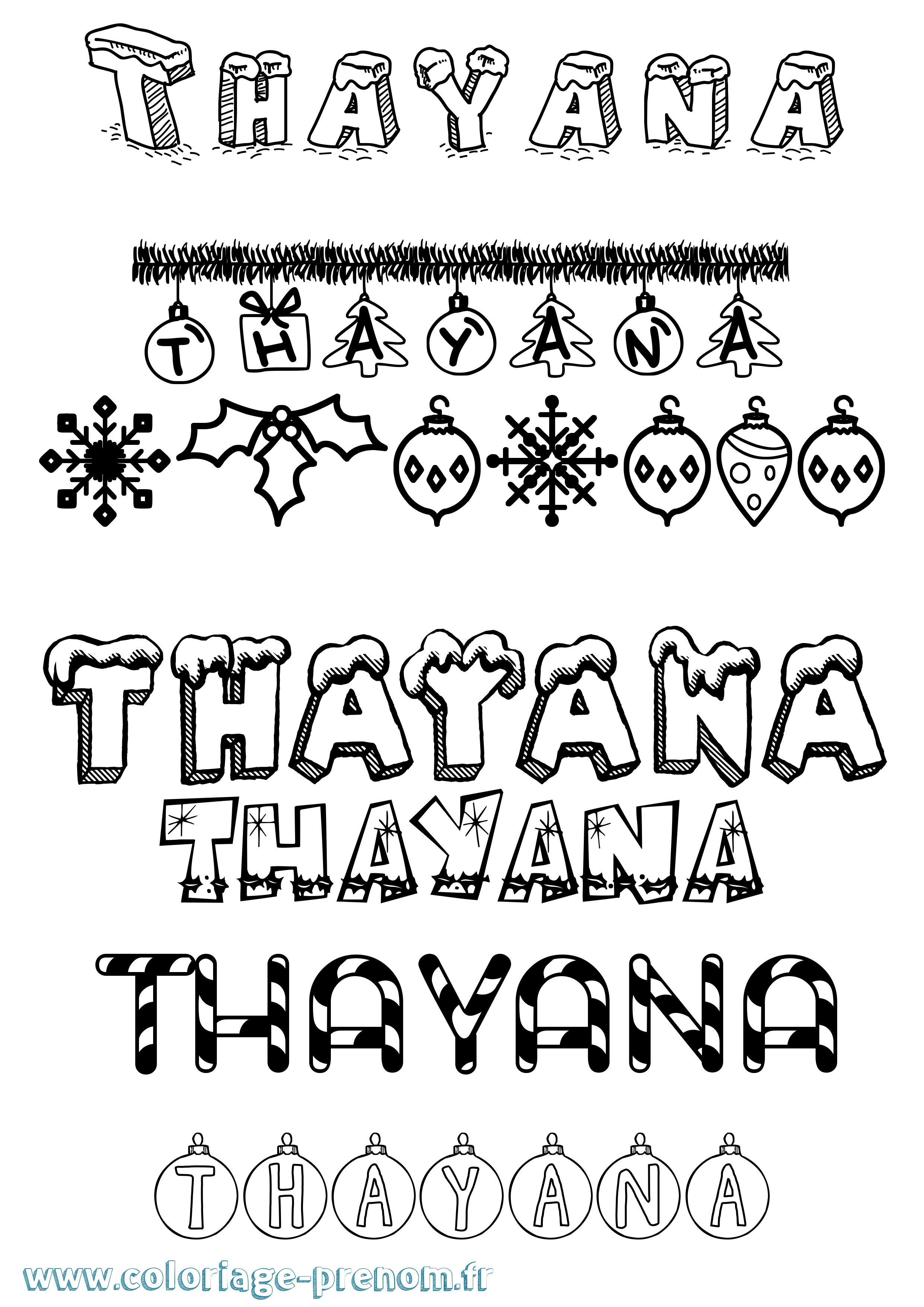 Coloriage prénom Thayana Noël