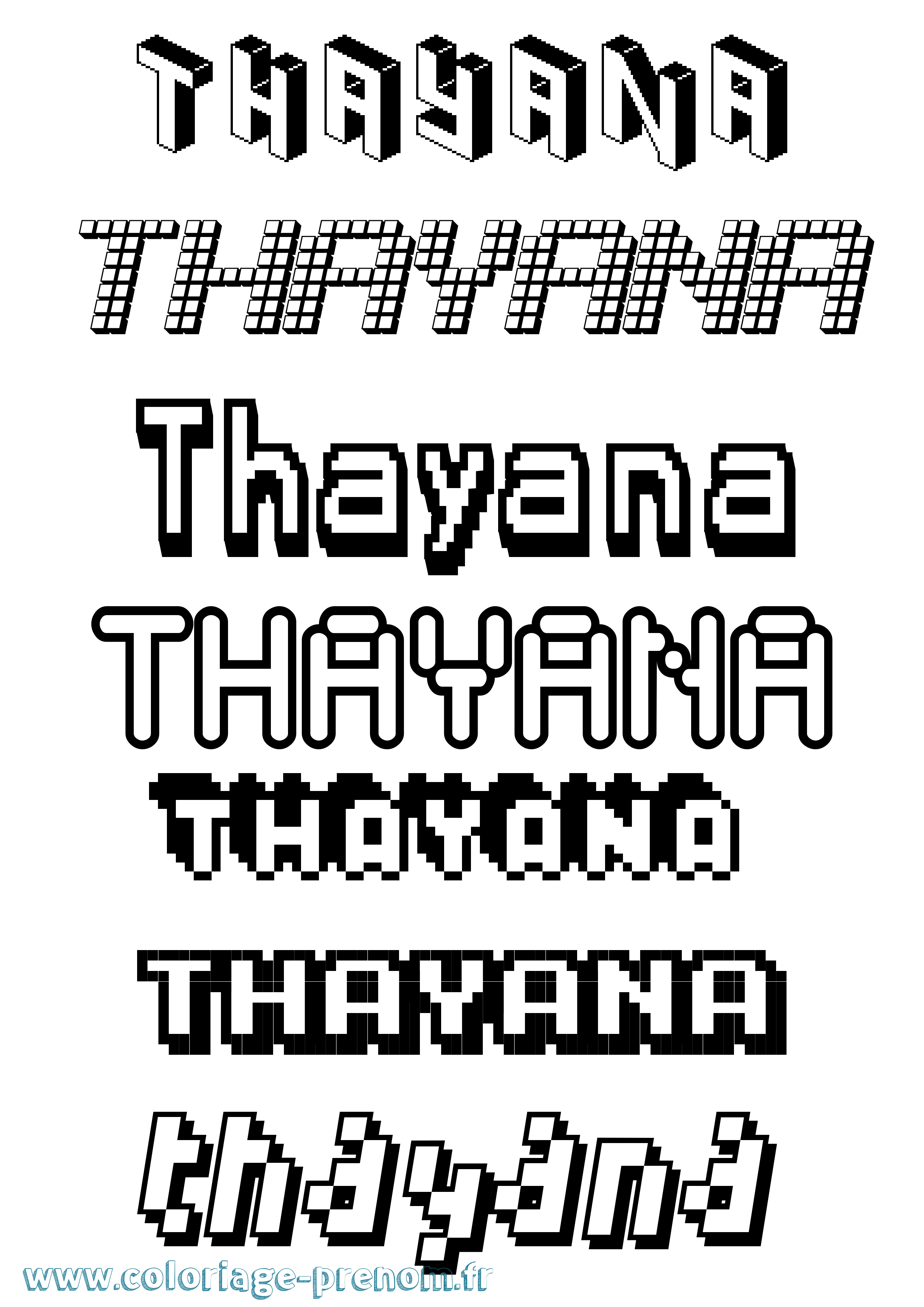 Coloriage prénom Thayana Pixel
