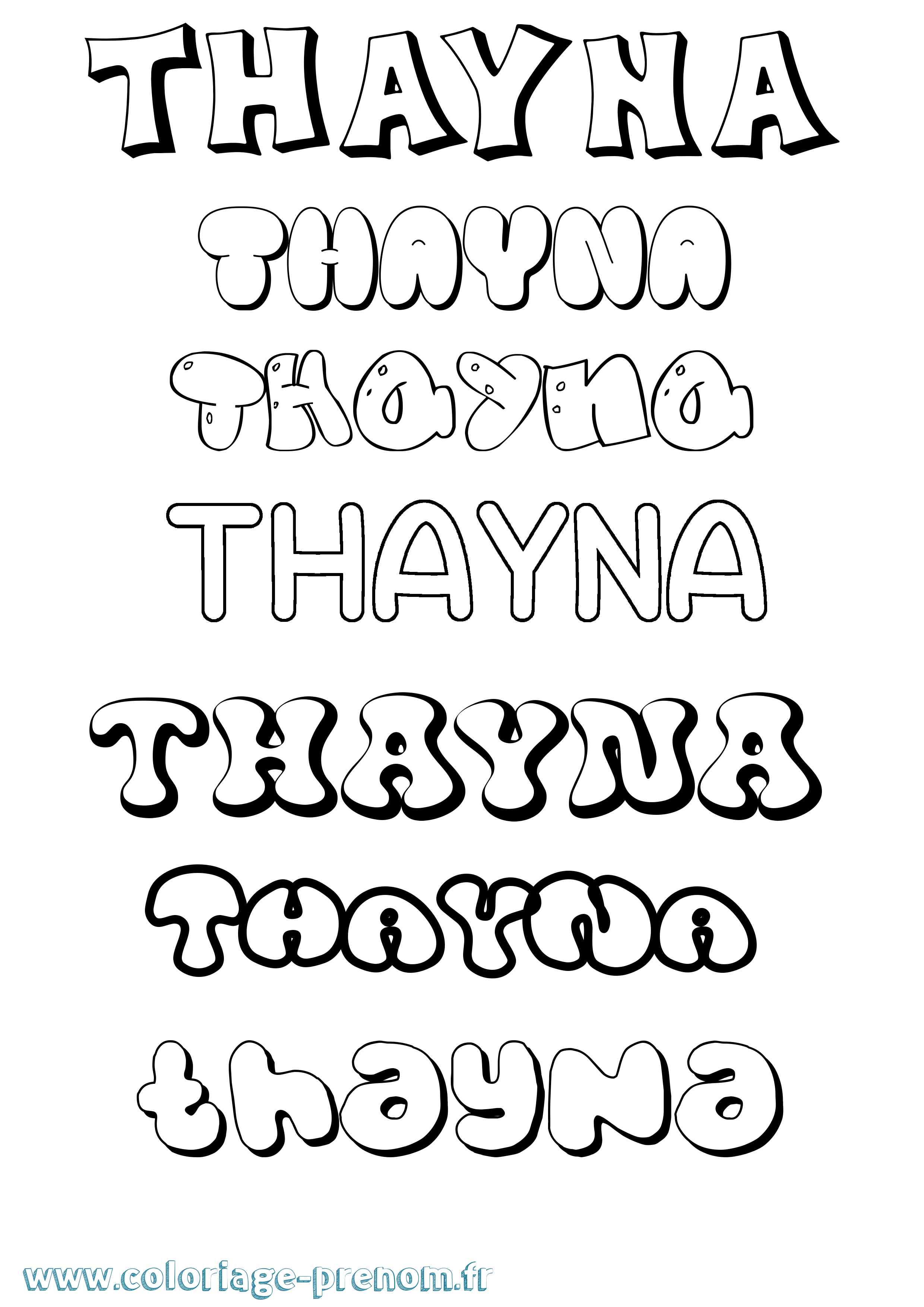 Coloriage prénom Thayna Bubble