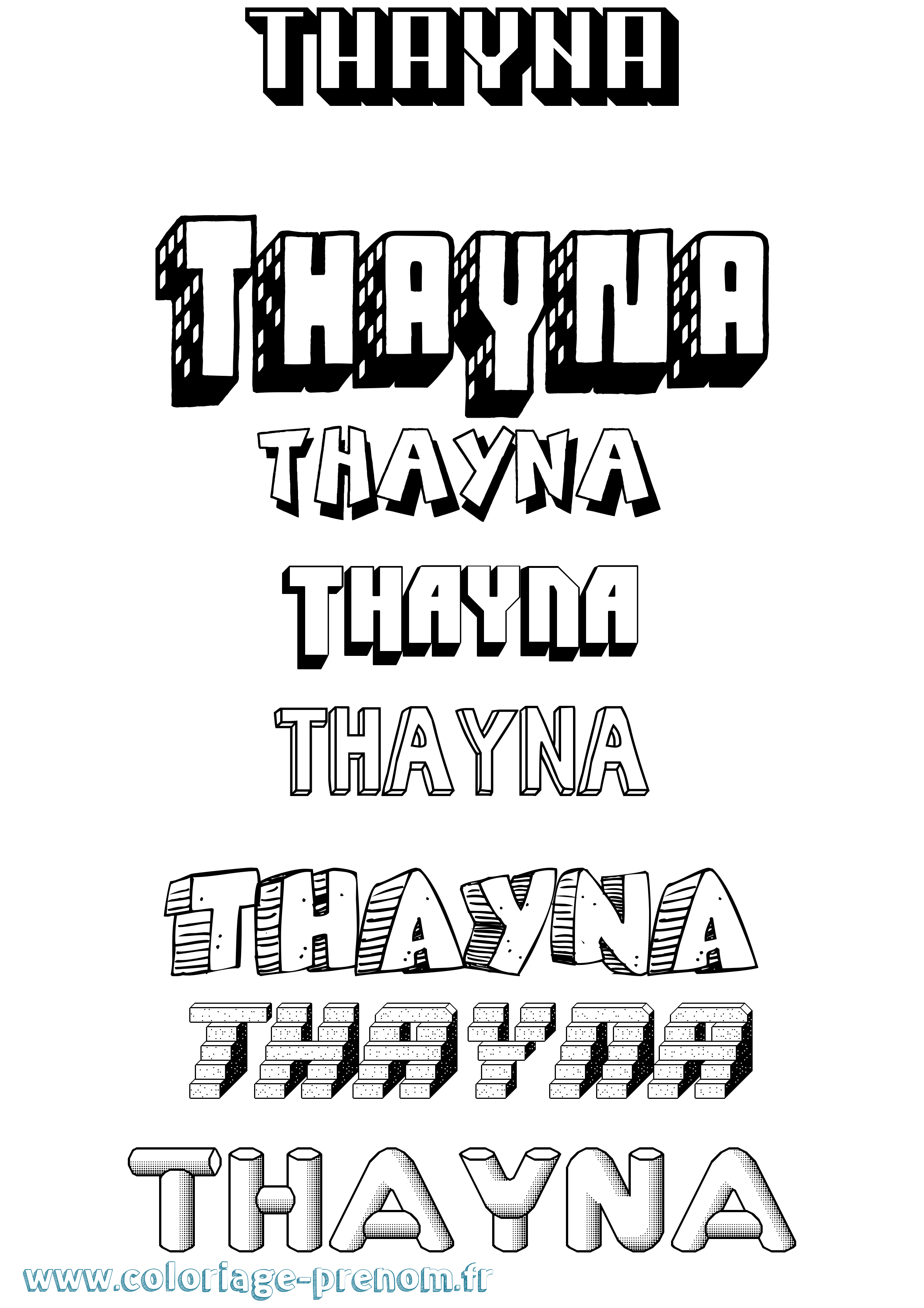 Coloriage prénom Thayna Effet 3D