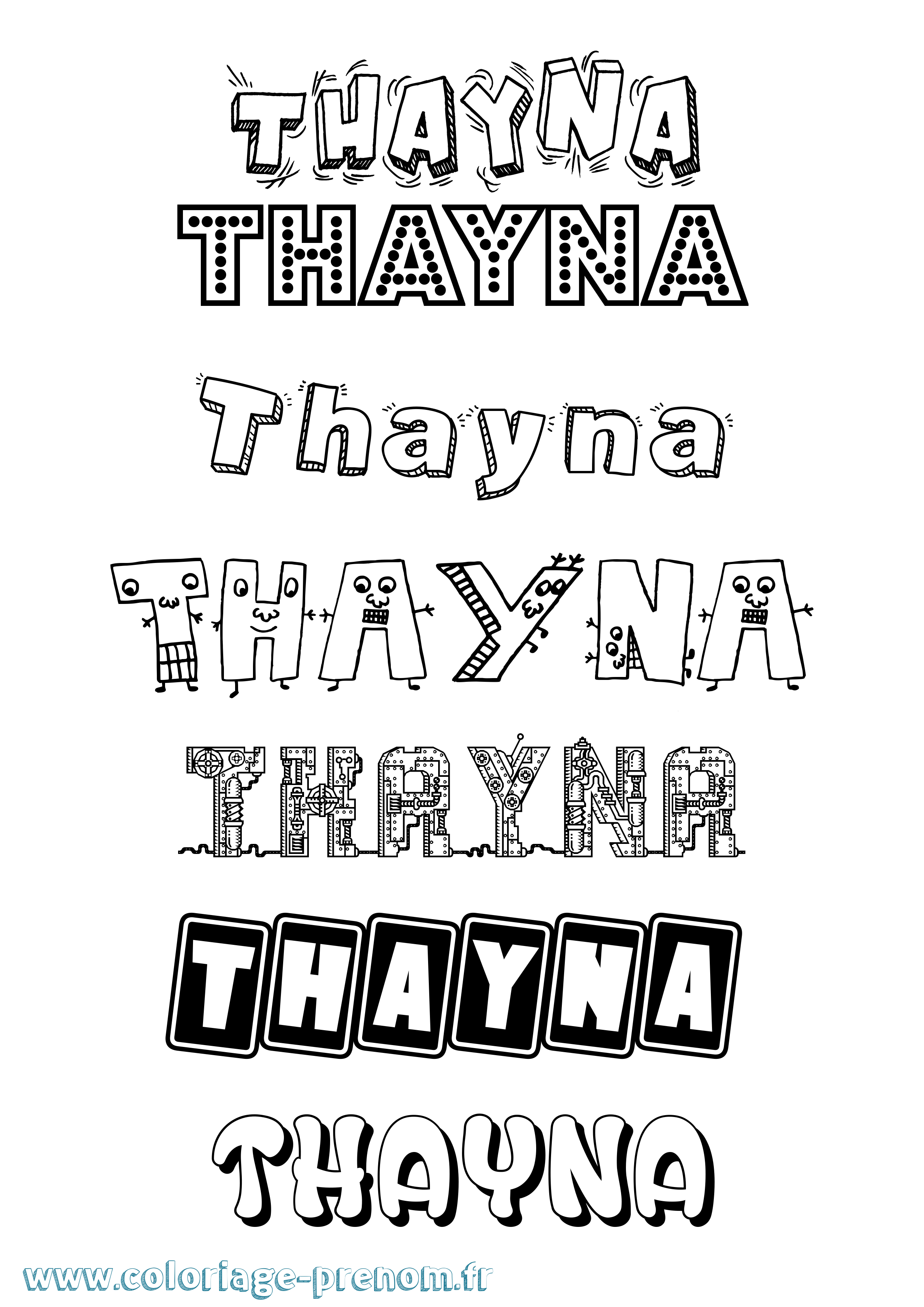 Coloriage prénom Thayna Fun