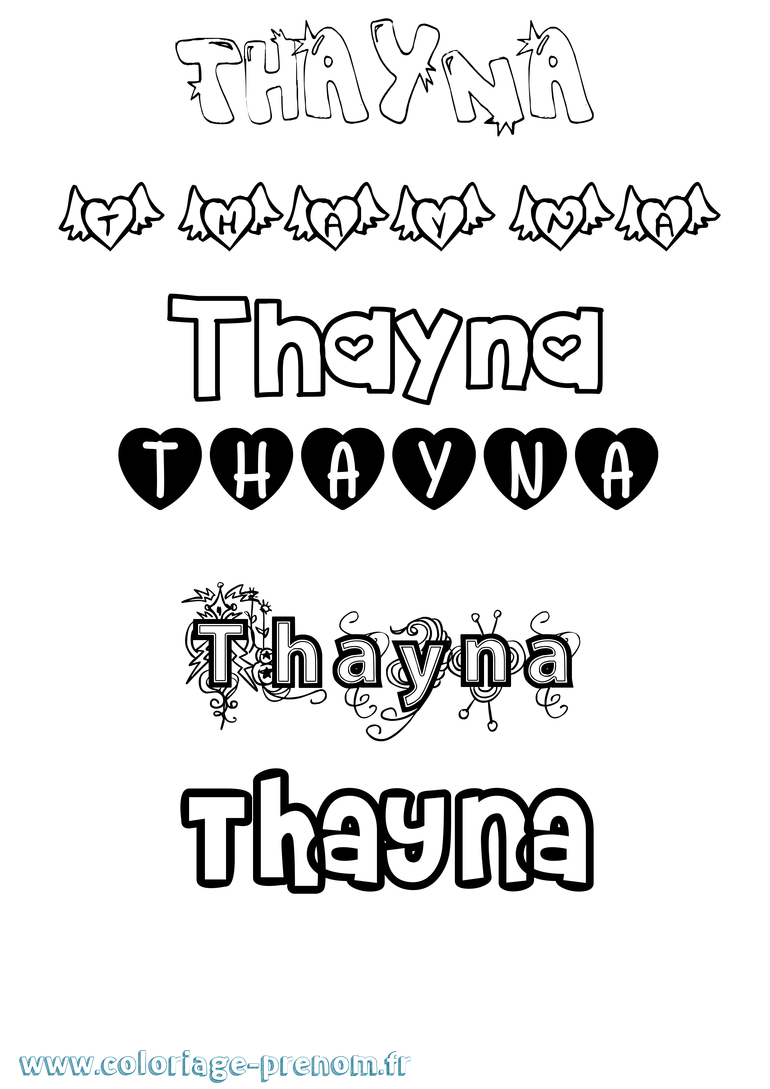 Coloriage prénom Thayna Girly
