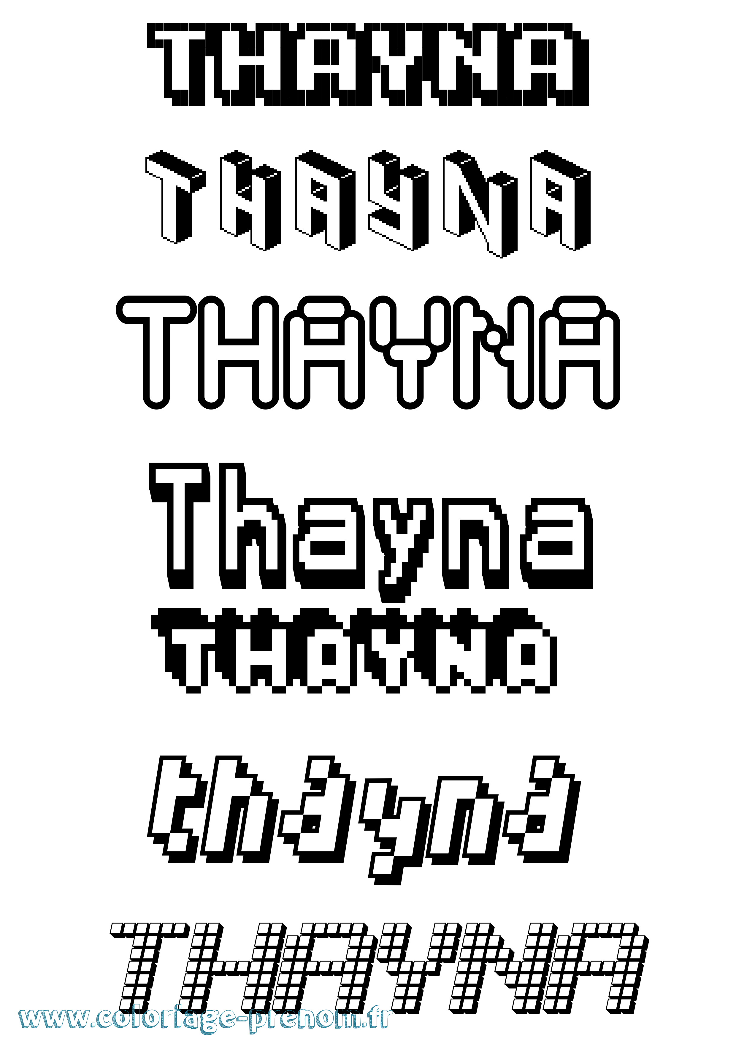 Coloriage prénom Thayna Pixel