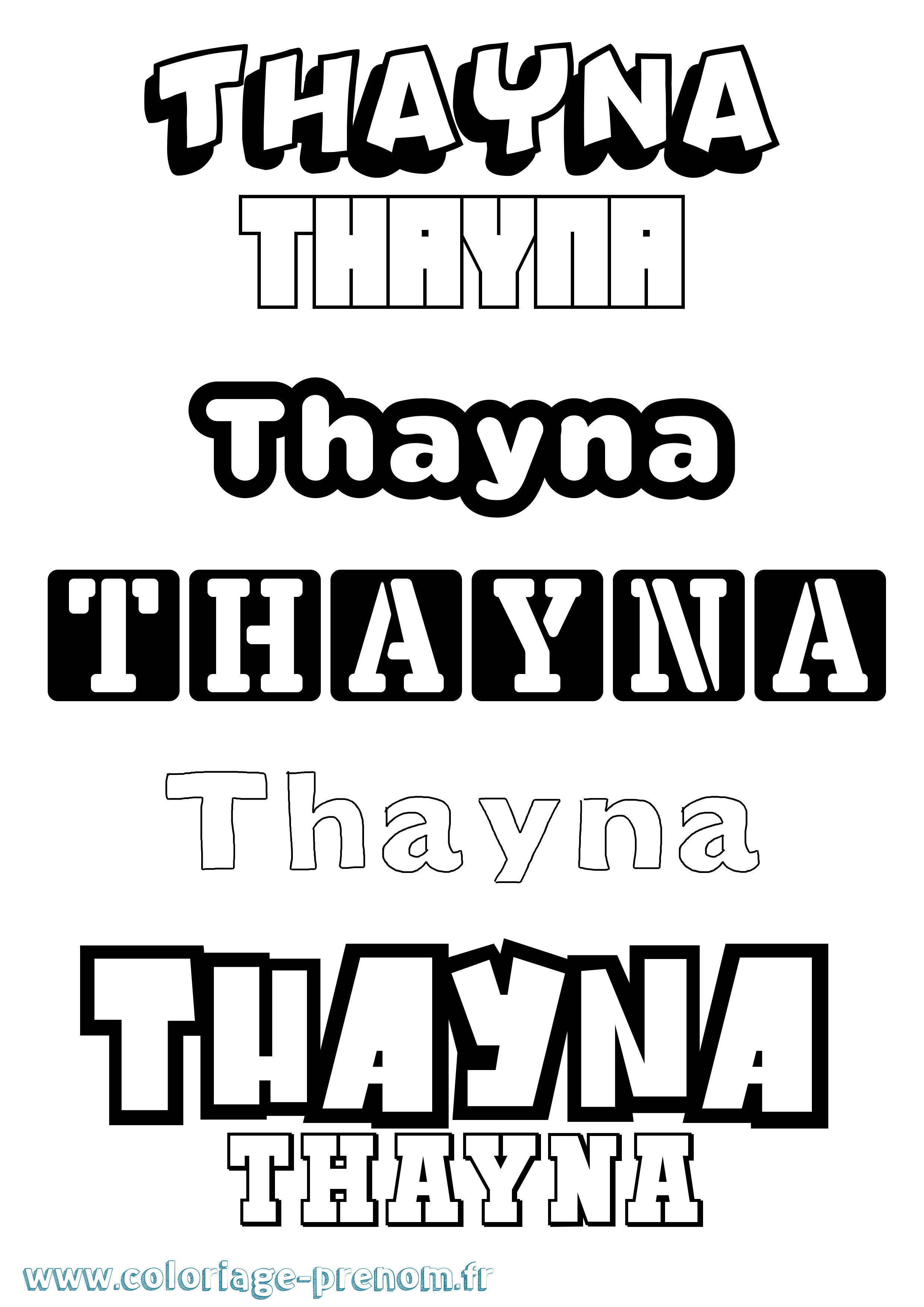 Coloriage prénom Thayna Simple