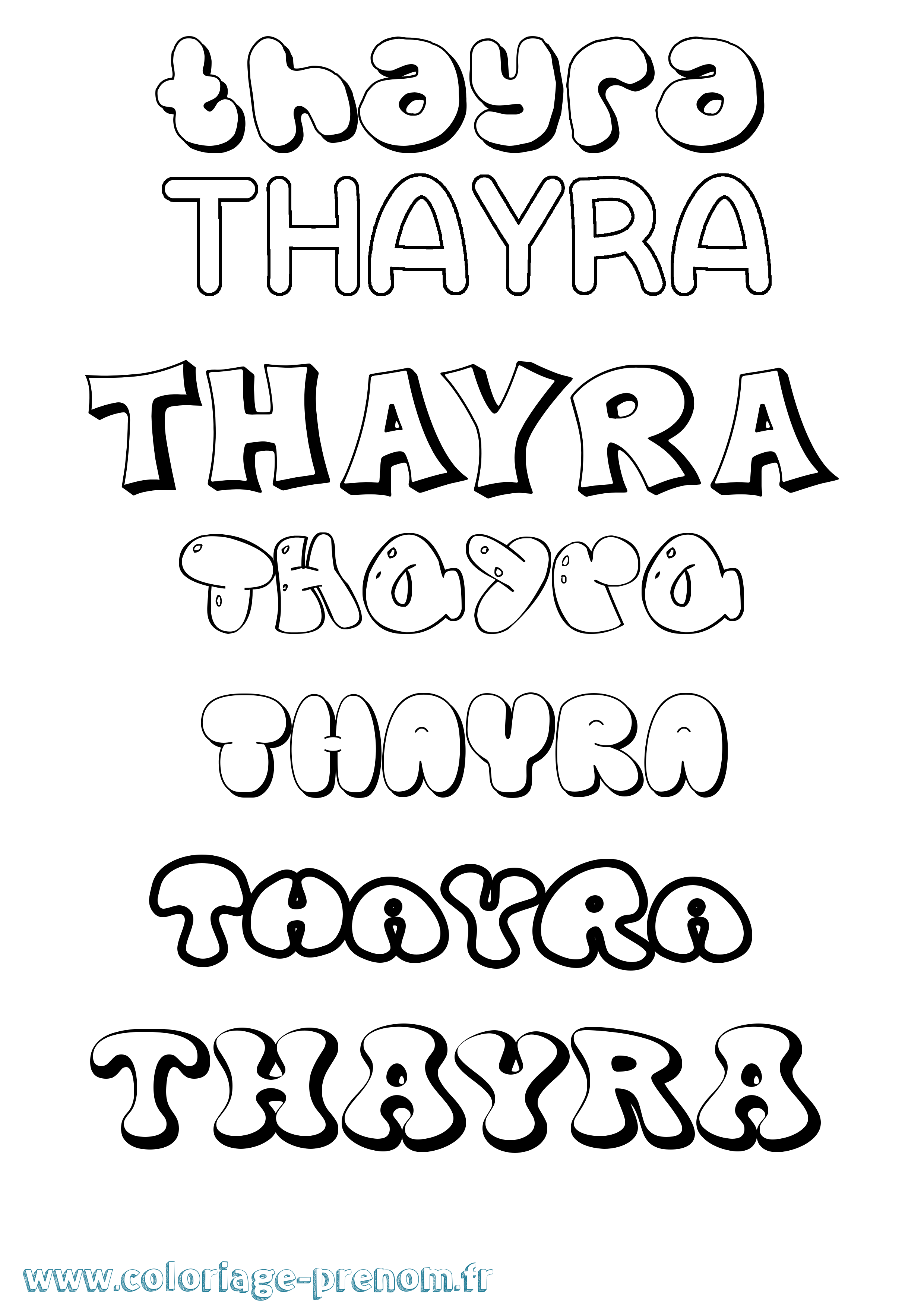Coloriage prénom Thayra Bubble