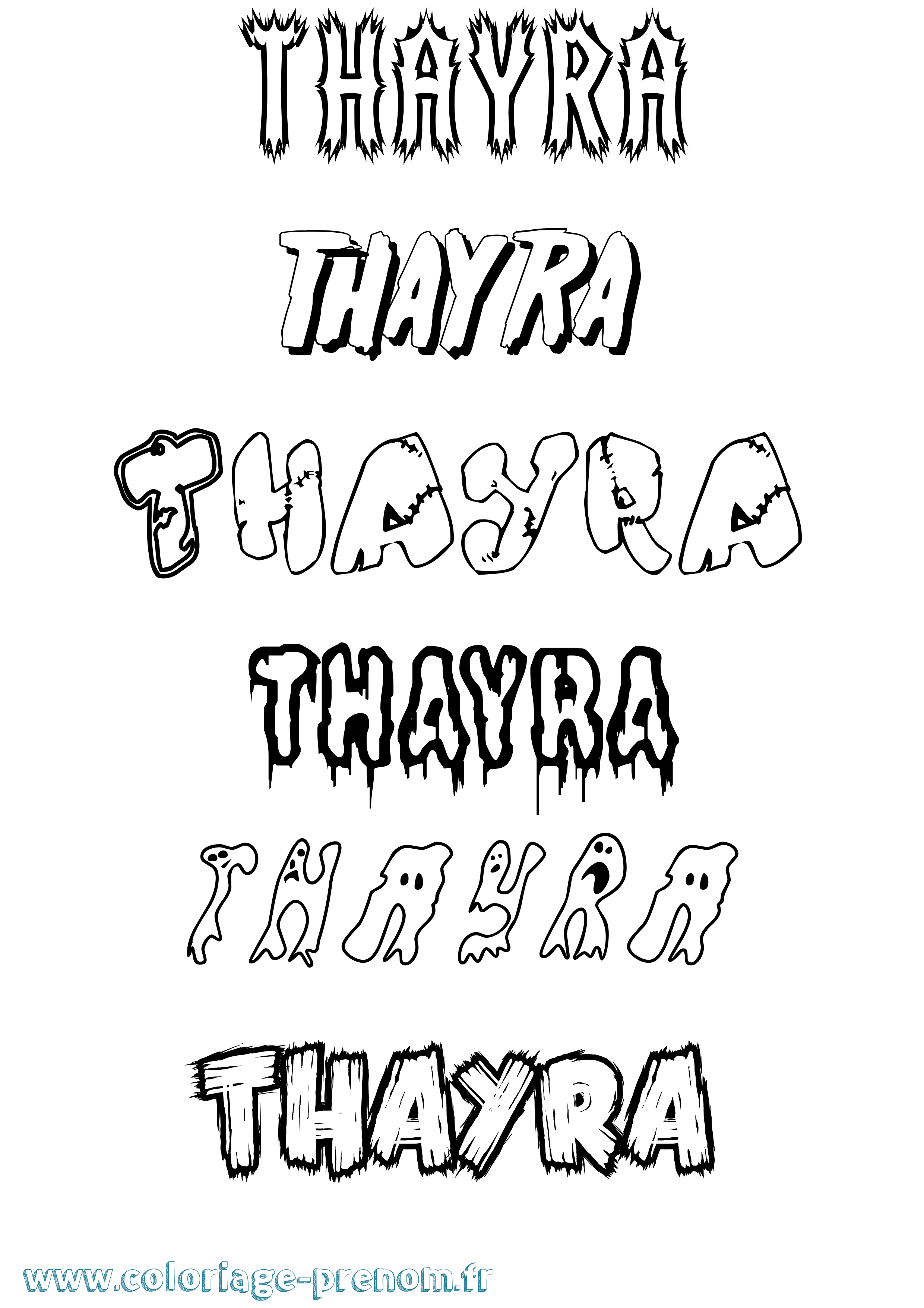 Coloriage prénom Thayra Frisson