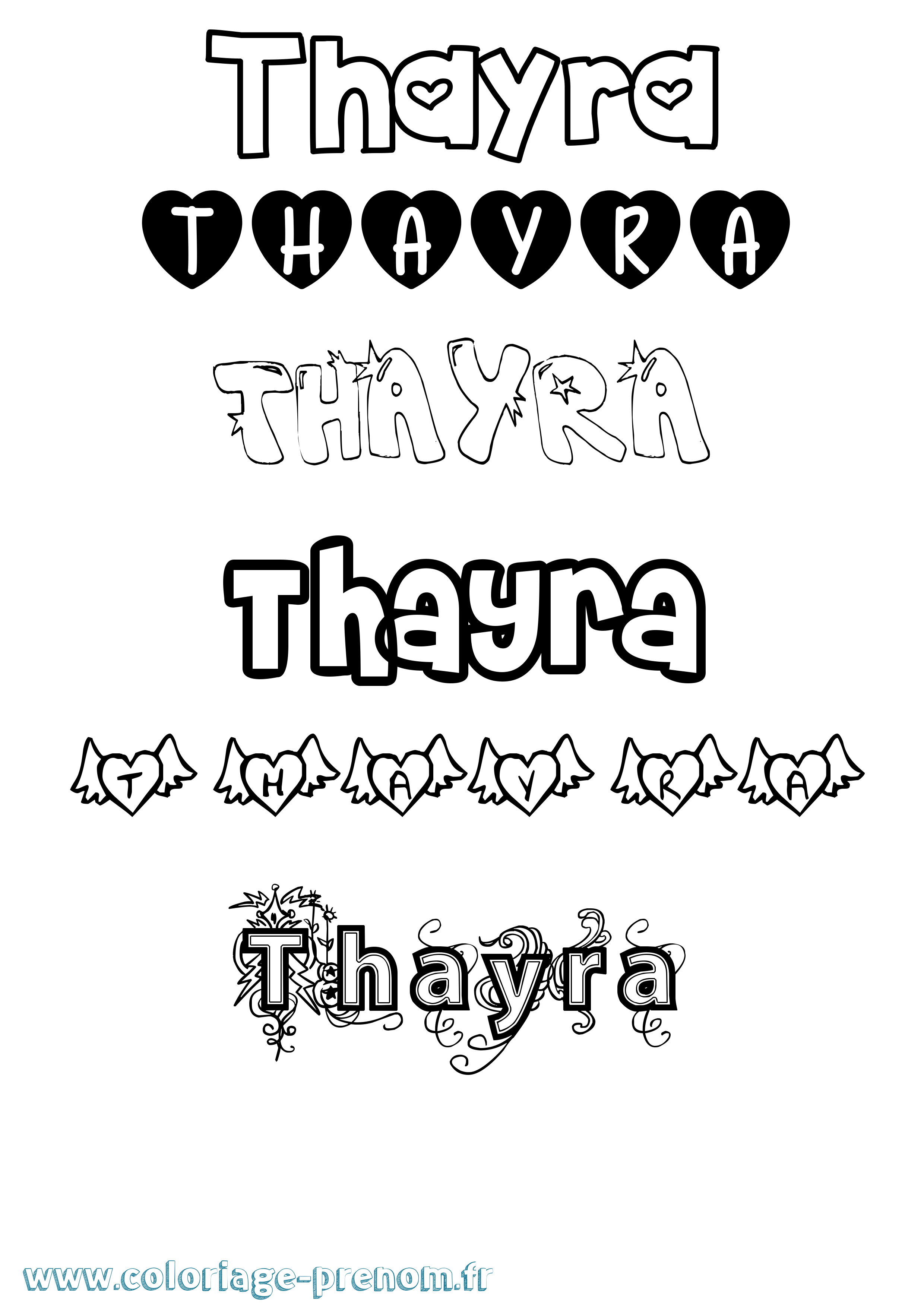 Coloriage prénom Thayra Girly