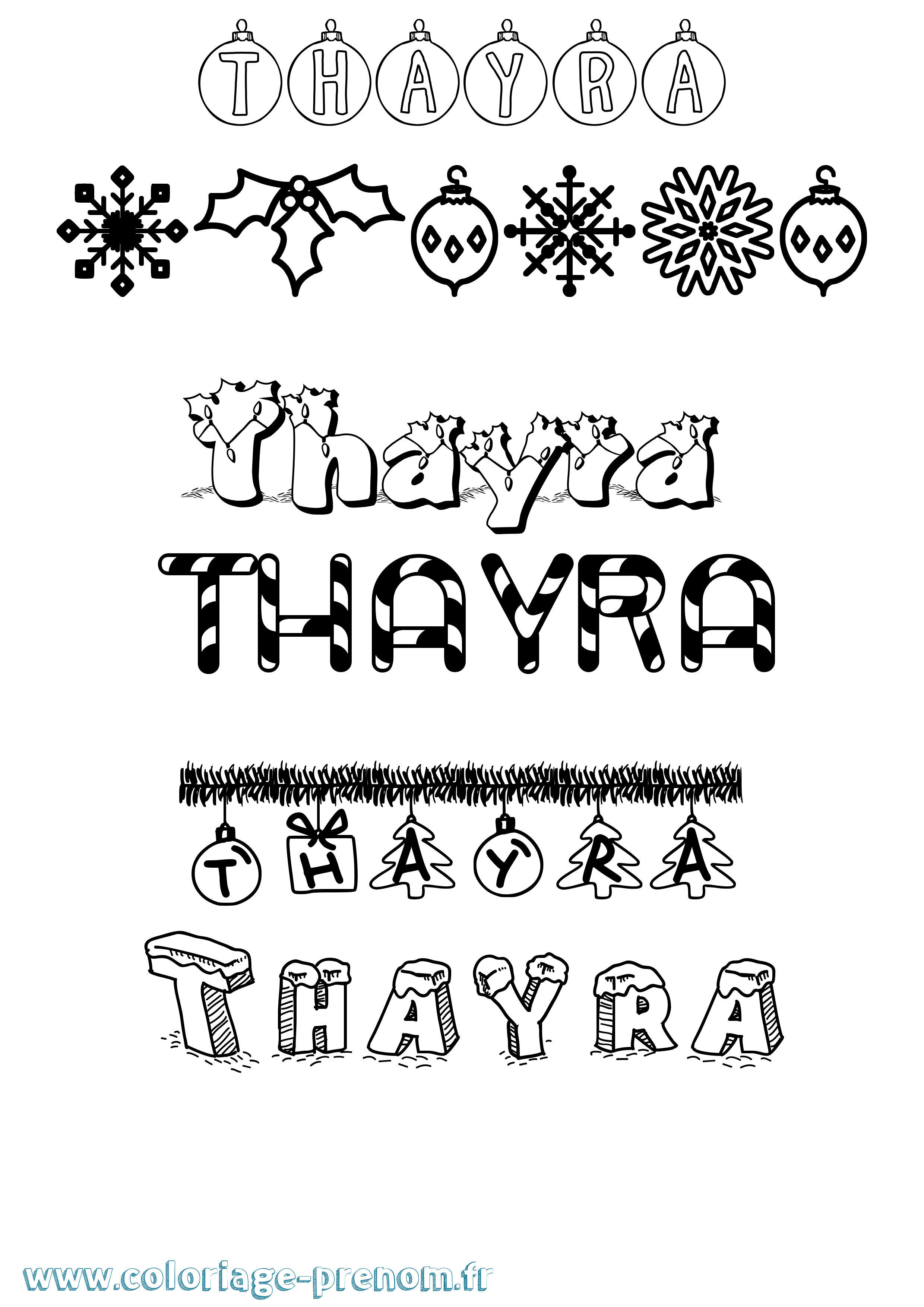 Coloriage prénom Thayra Noël
