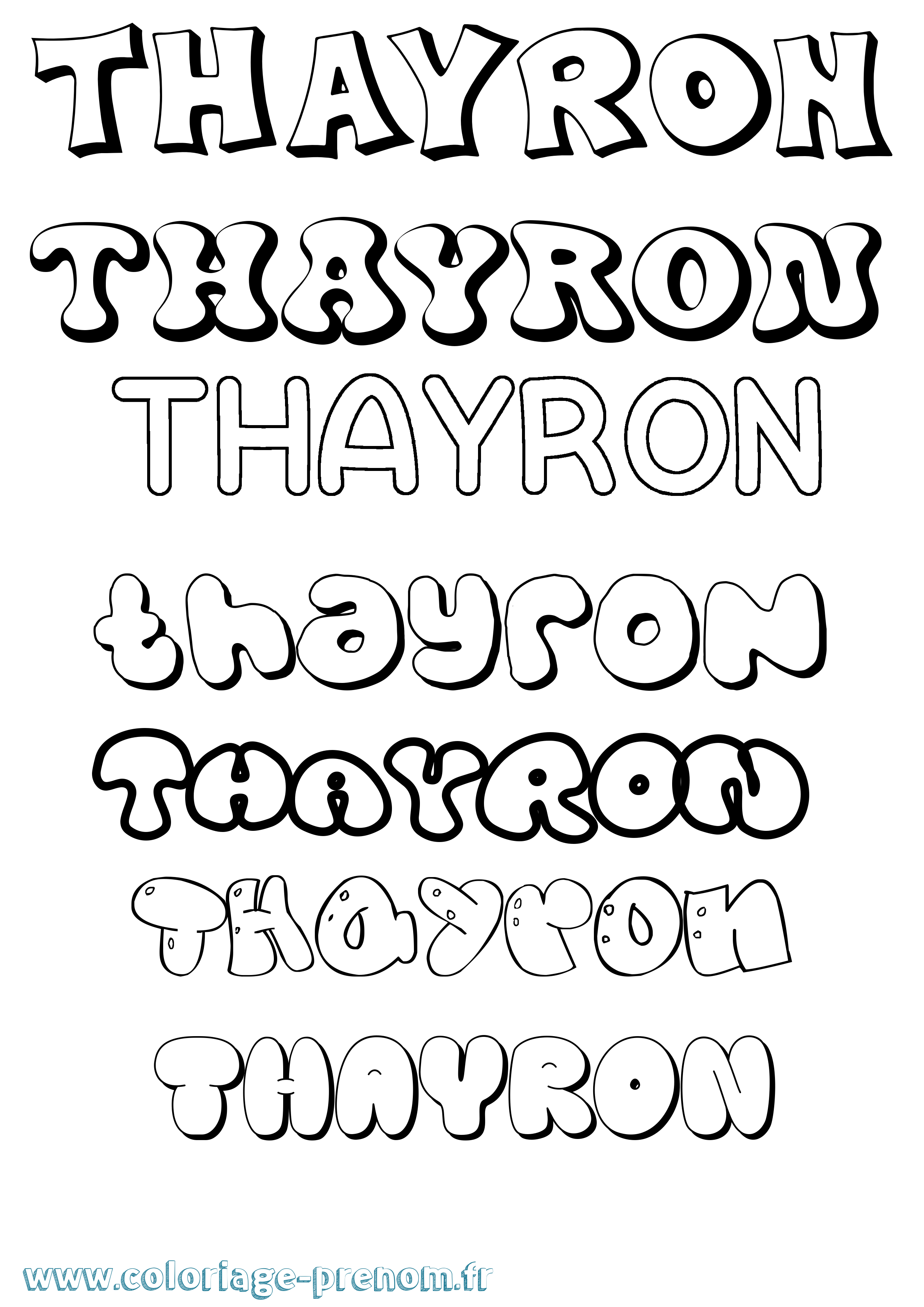Coloriage prénom Thayron Bubble