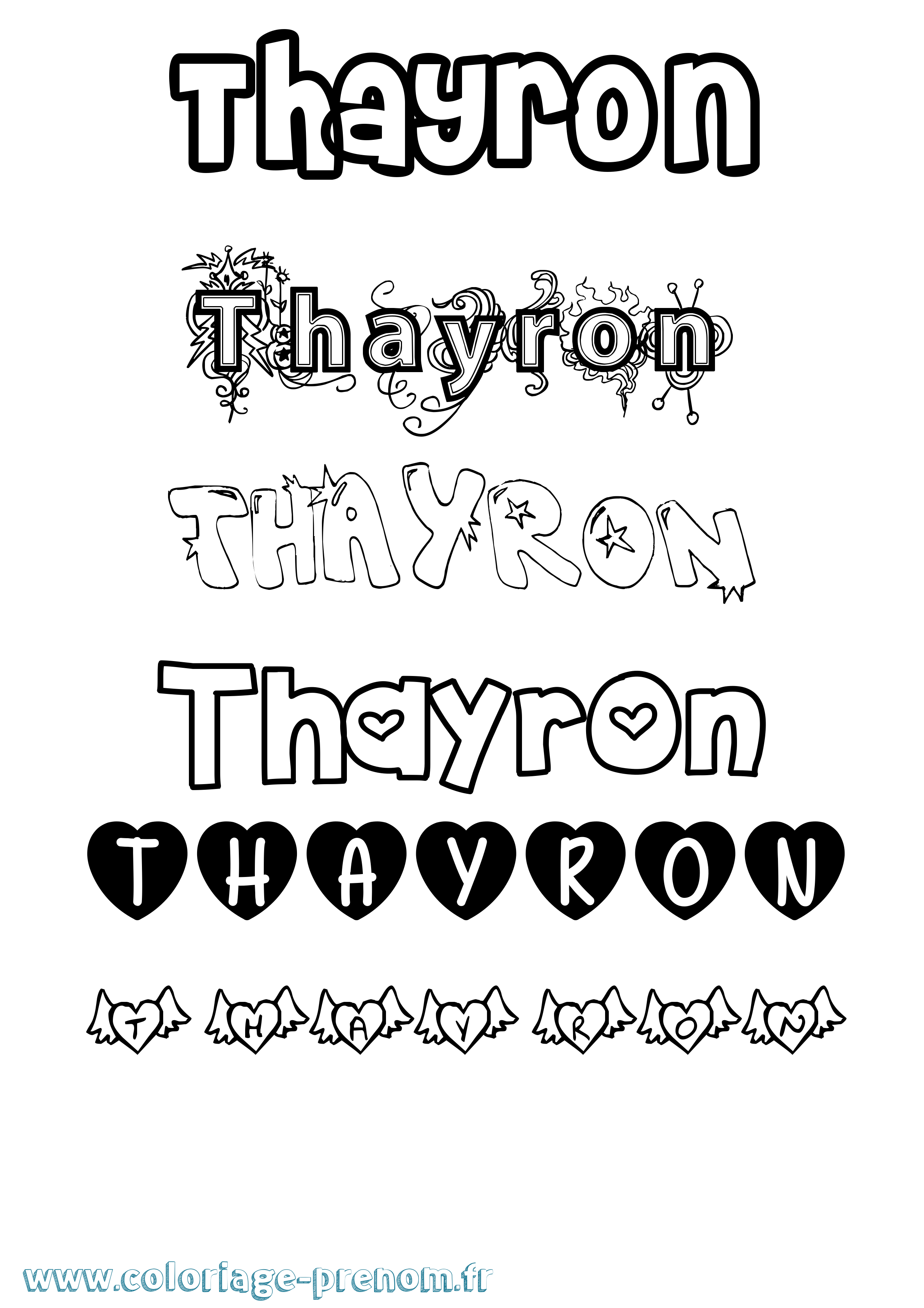 Coloriage prénom Thayron Girly