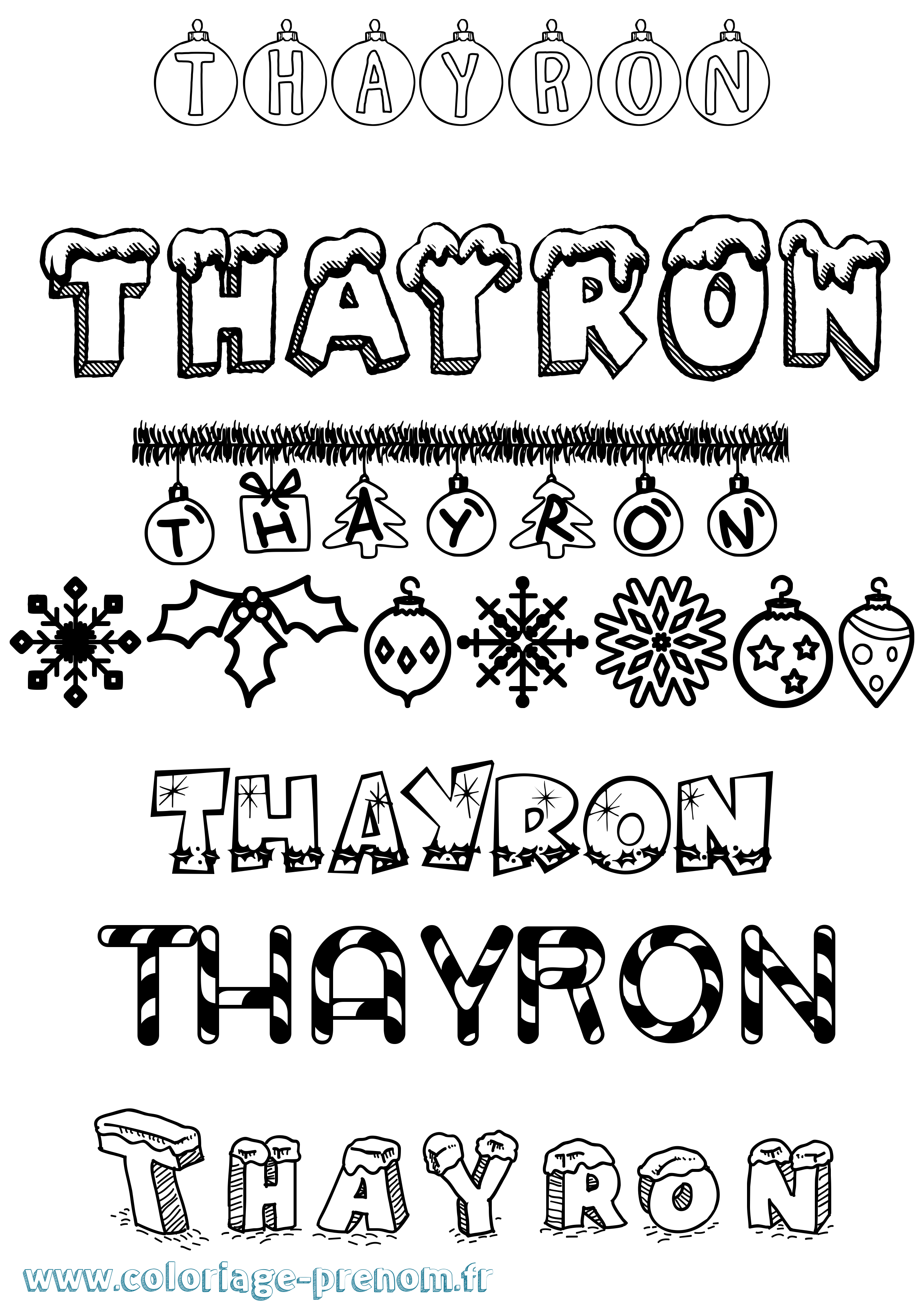 Coloriage prénom Thayron Noël
